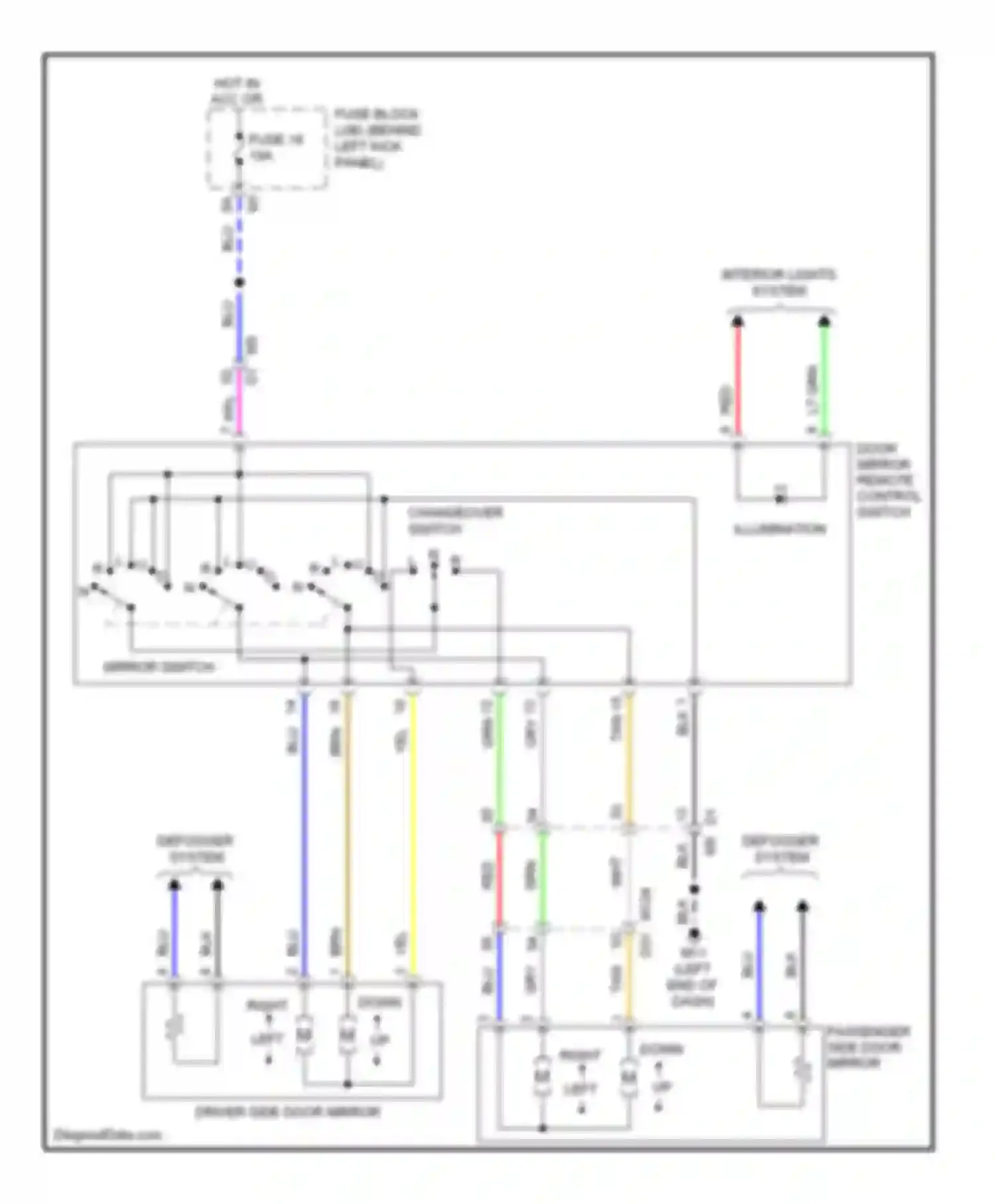 Wiring diagram door mirror remote control switch for Nissan 370Z I (2008-2014) (2 of 2)