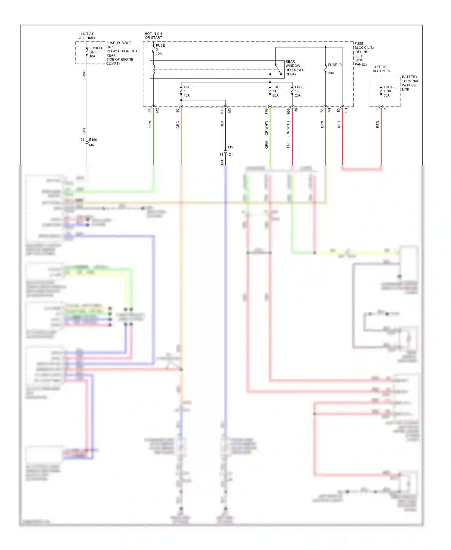 Nissan 370Z I (2008-2014) multi-function switch (rear window defogger switch) (w/ navigation) wiring diagram  (1 of 1)