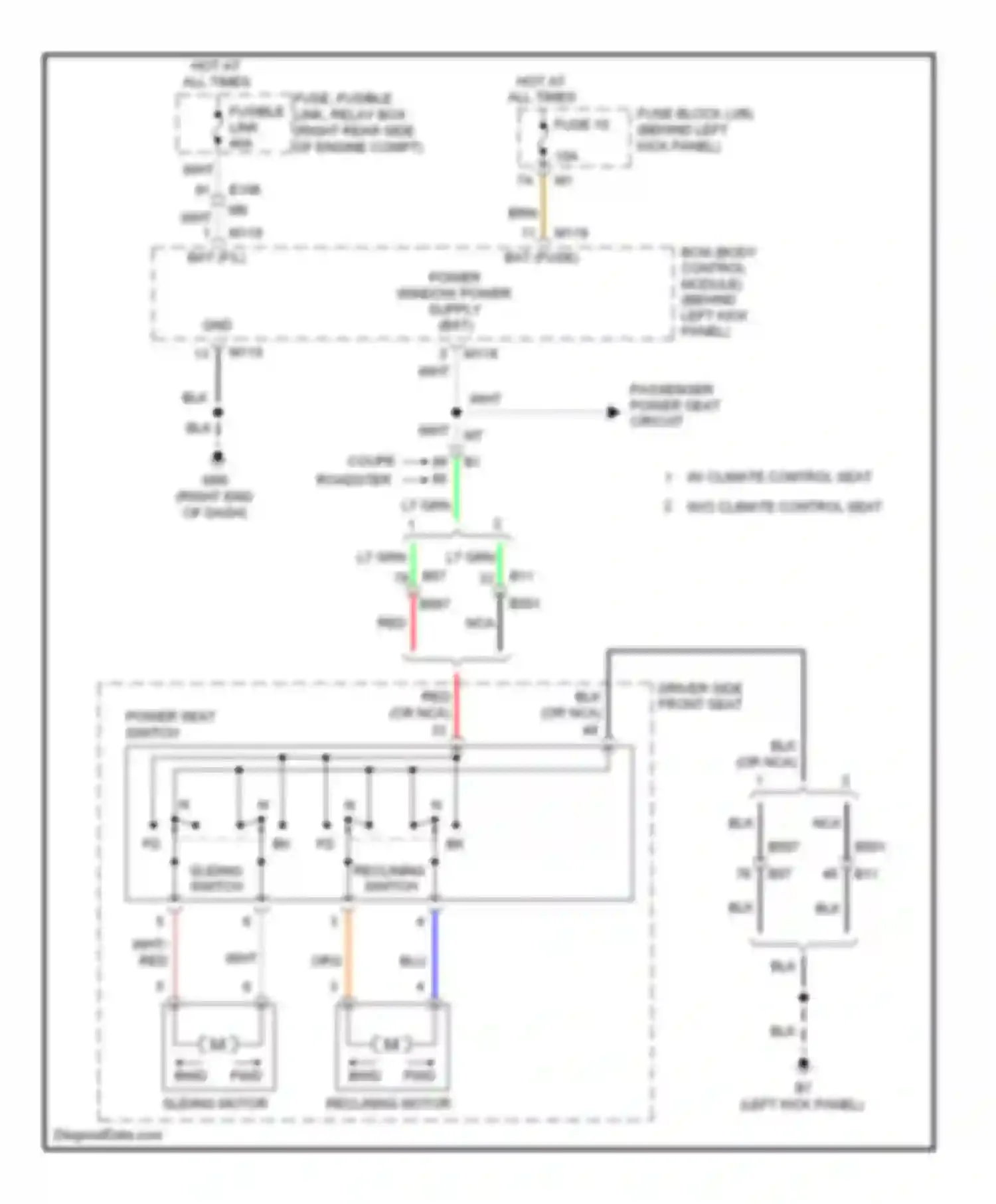 Wiring diagram sliding reclining switch switch for Nissan 370Z I (2008-2014) (1 of 2)