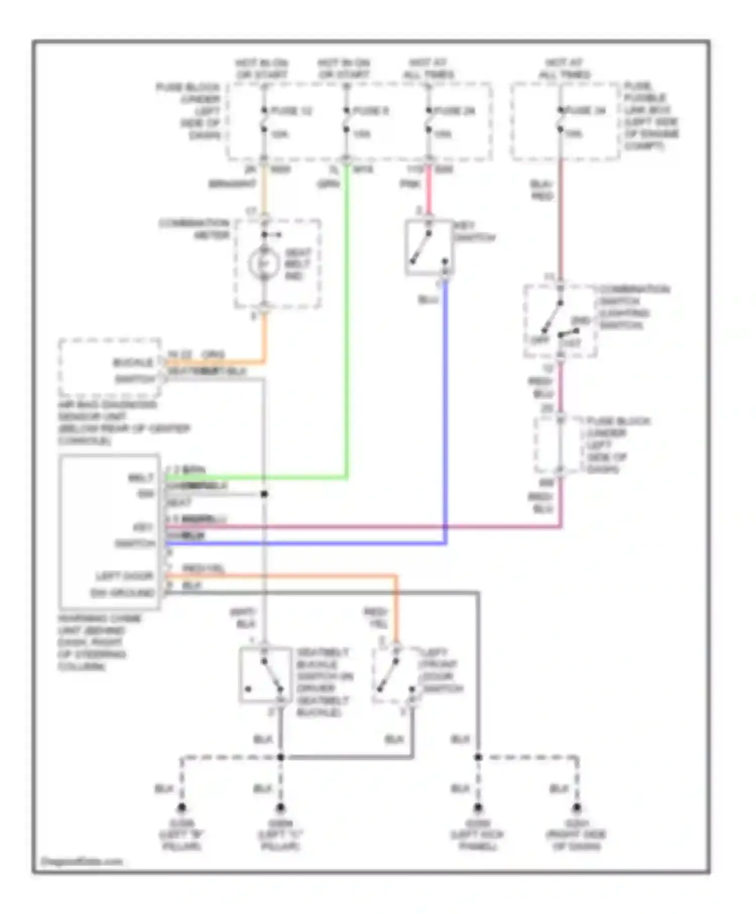 Altima Nissan L30 facelift (1999-2001): Warning system circuits, without power door locks