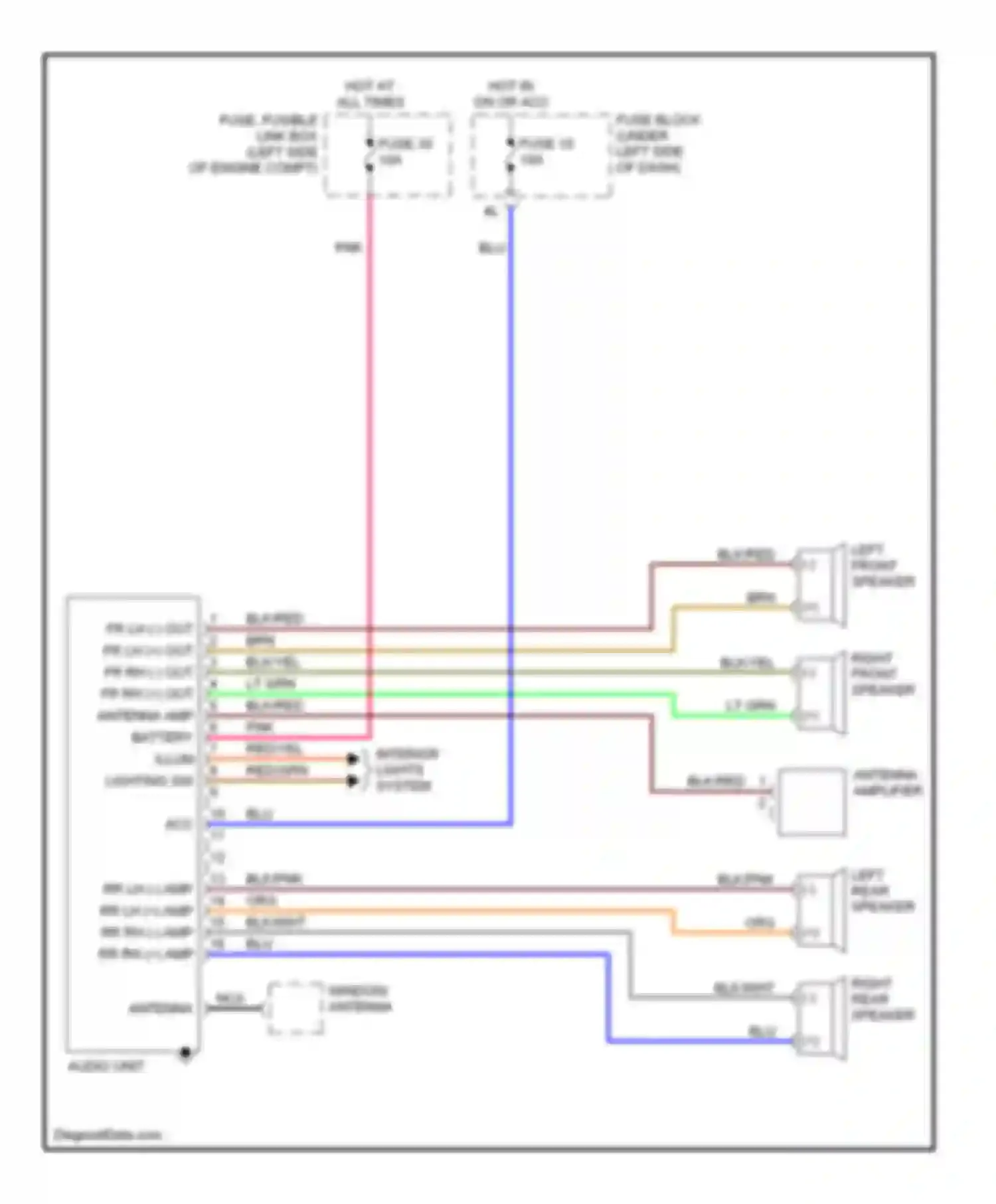 Wiring diagram left front speaker for Nissan Altima L30 facelift (1999-2001) (1 of 2)