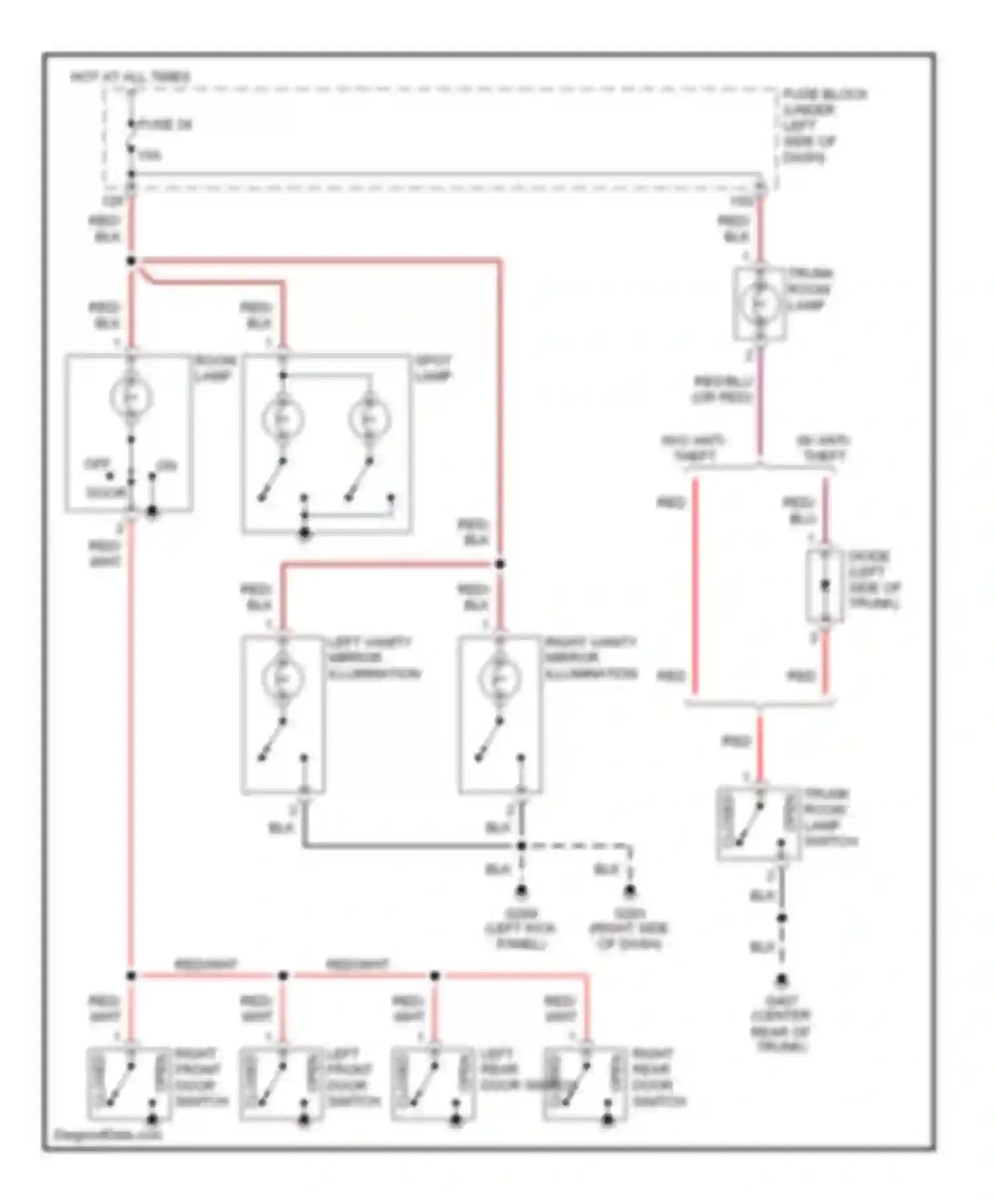 Altima Nissan L30 (1997-1999): Courtesy lamps circuit, without door locks