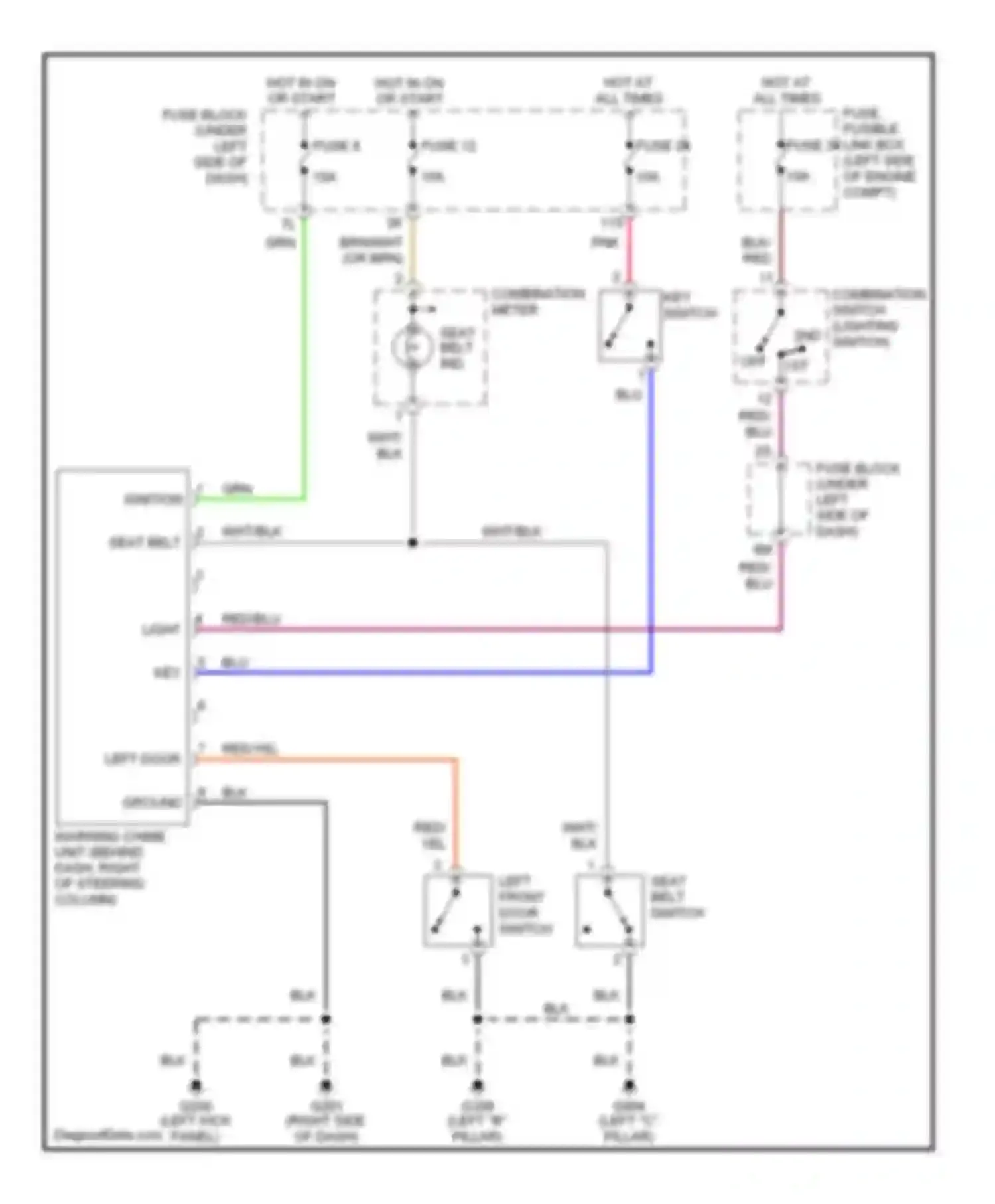 Altima Nissan L30 (1997-1999): Warning system circuits, without door locks