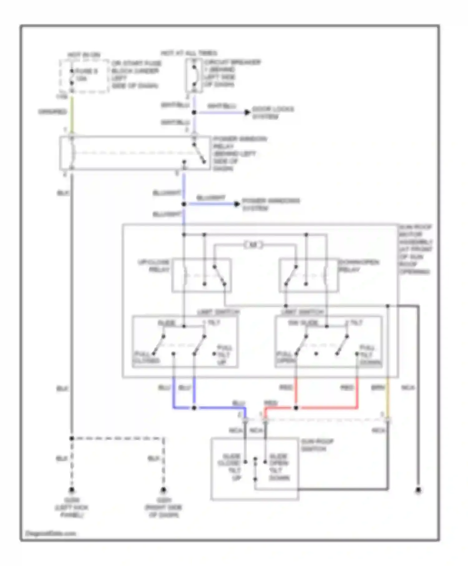 Wiring diagram limit switch 2 tilt sw slide sw for Nissan Altima L30 (1997-1999) (1 of 1)