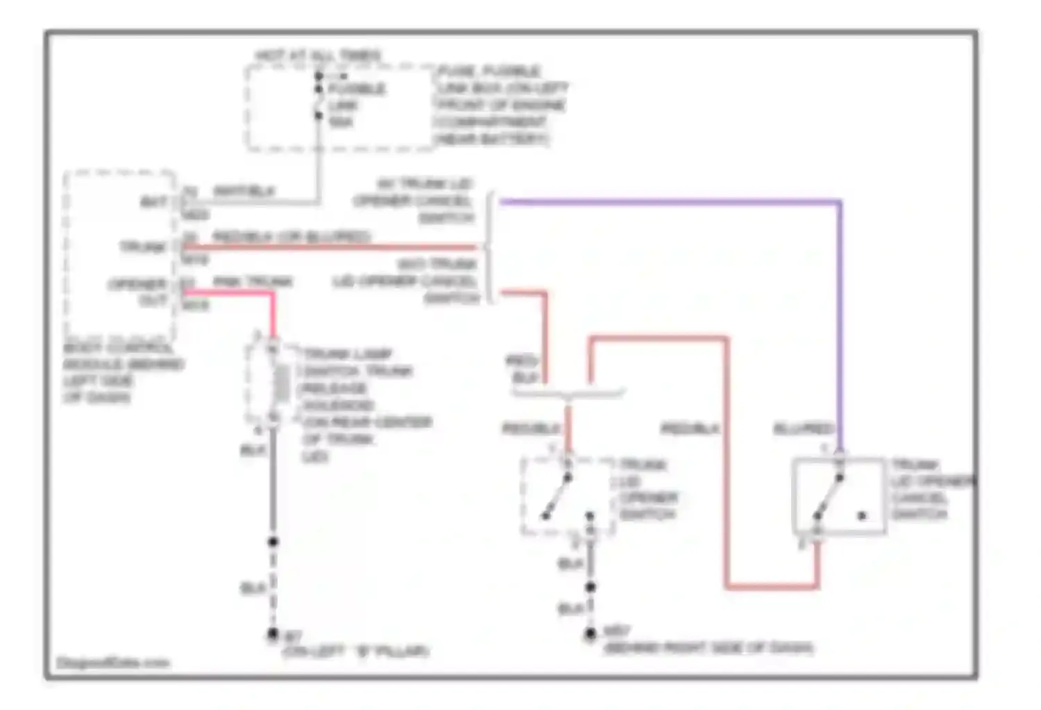 Wiring diagram w/ trunk lid opener cancel switch for Nissan Altima L31 facelift (2004-2006) (1 of 1)