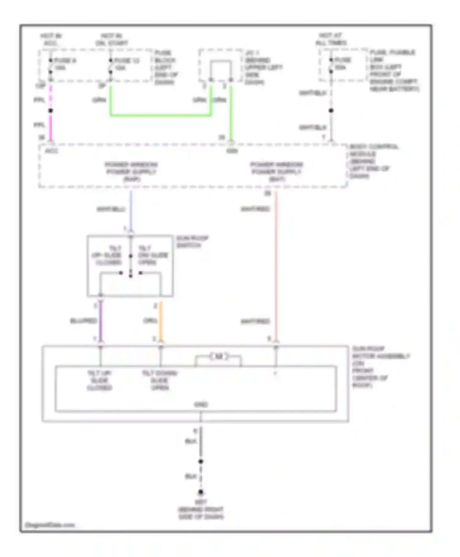 Wiring diagram tilt up/ slide closed tilt down/ slide open for Nissan Altima L31 (2001-2004) (1 of 1)
