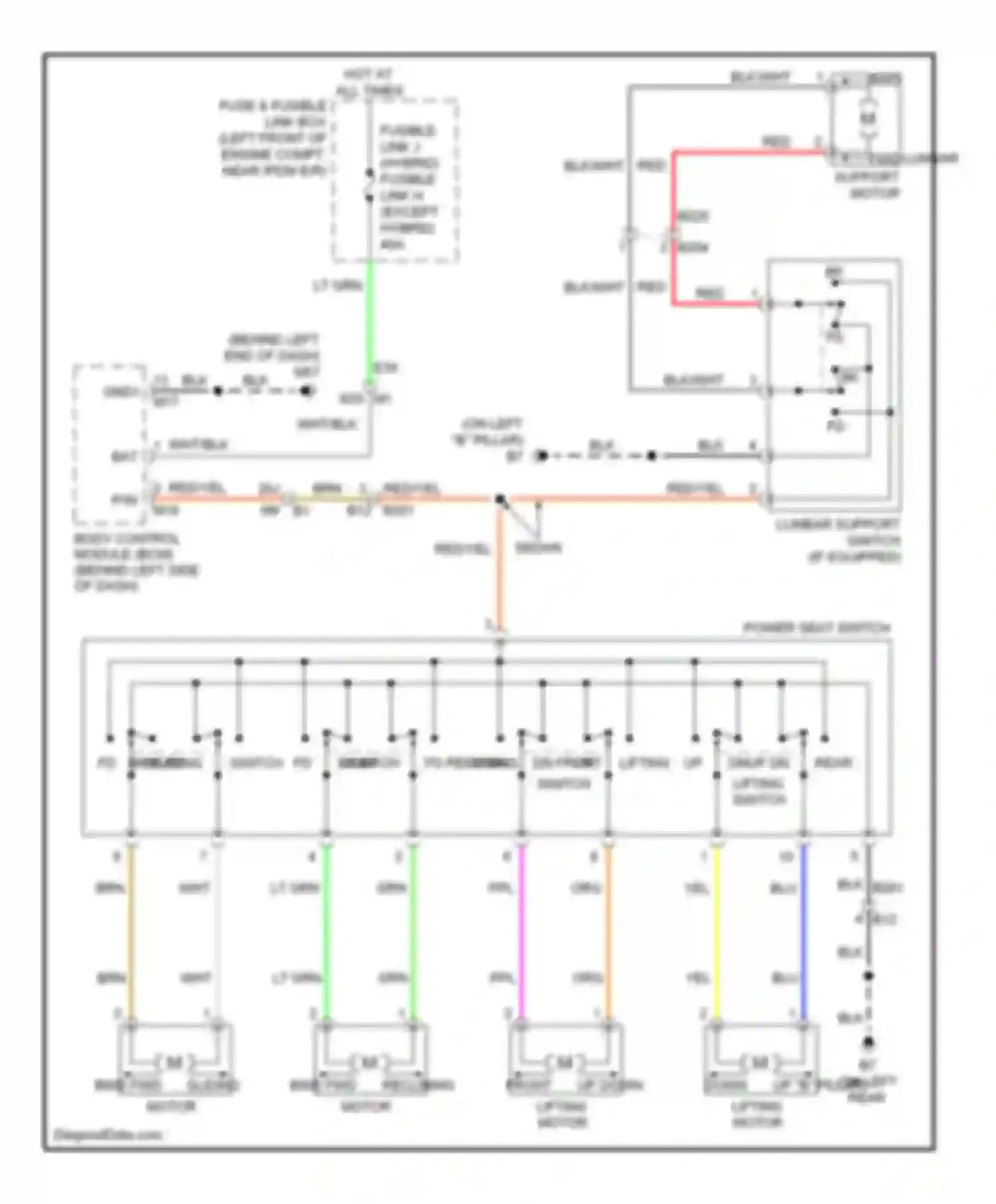 Altima Nissan L32 facelift (2009-2013): Driver power seat circuit