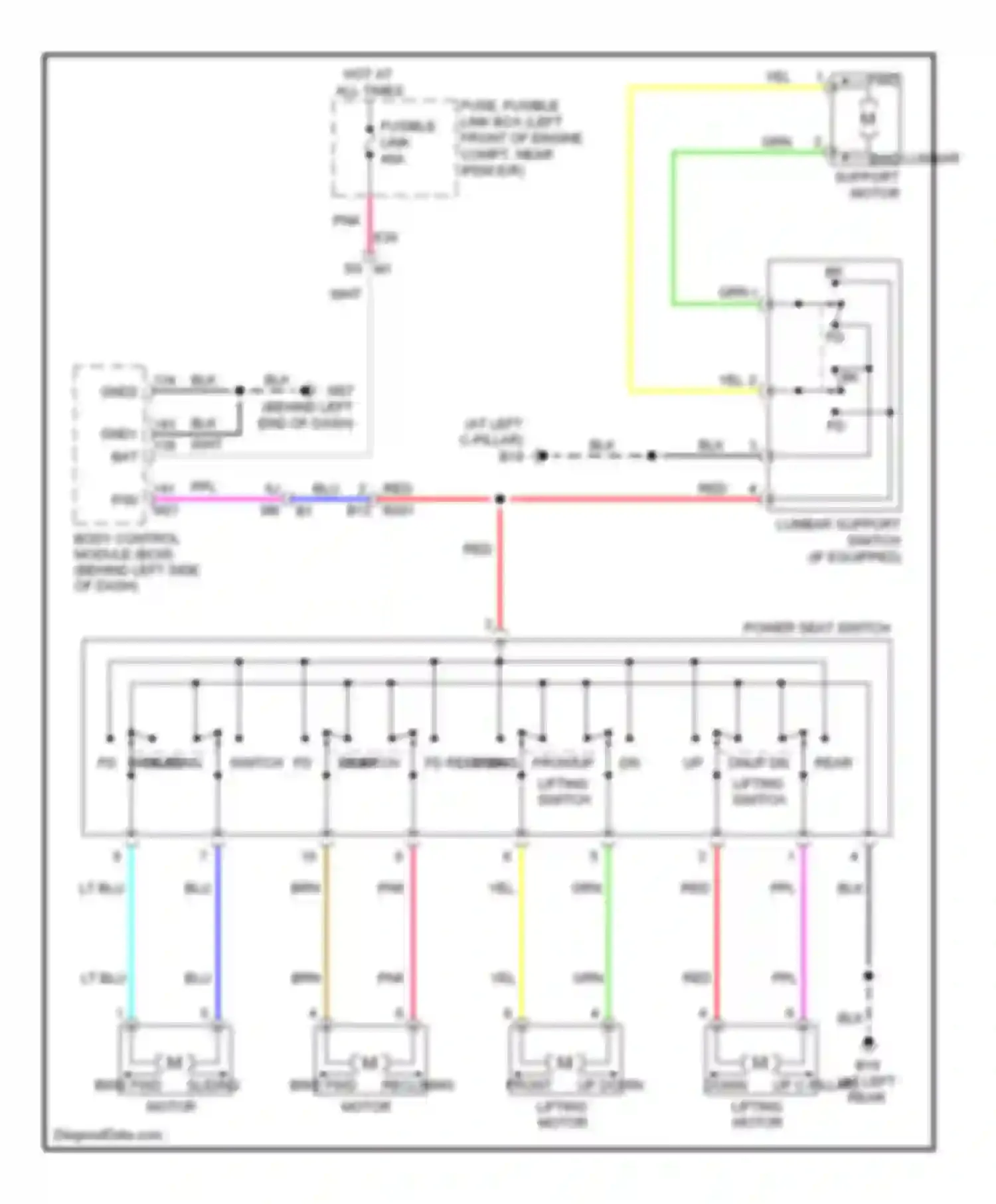 Altima Nissan L33 (2012-2015): Driver power seat circuit, sedan