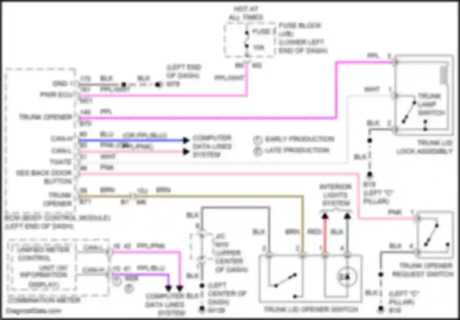 Wiring diagram trunk lid lock assembly for Nissan Altima L34 (2018-2024) (4 of 4)