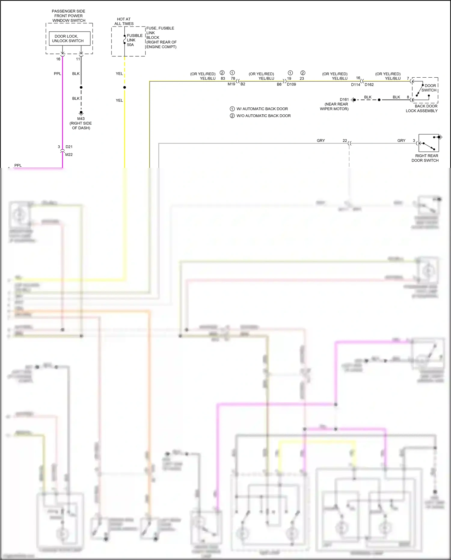 Wiring diagram passenger side front power window switch for Nissan Armada II (2016-2020) (1 of 4)