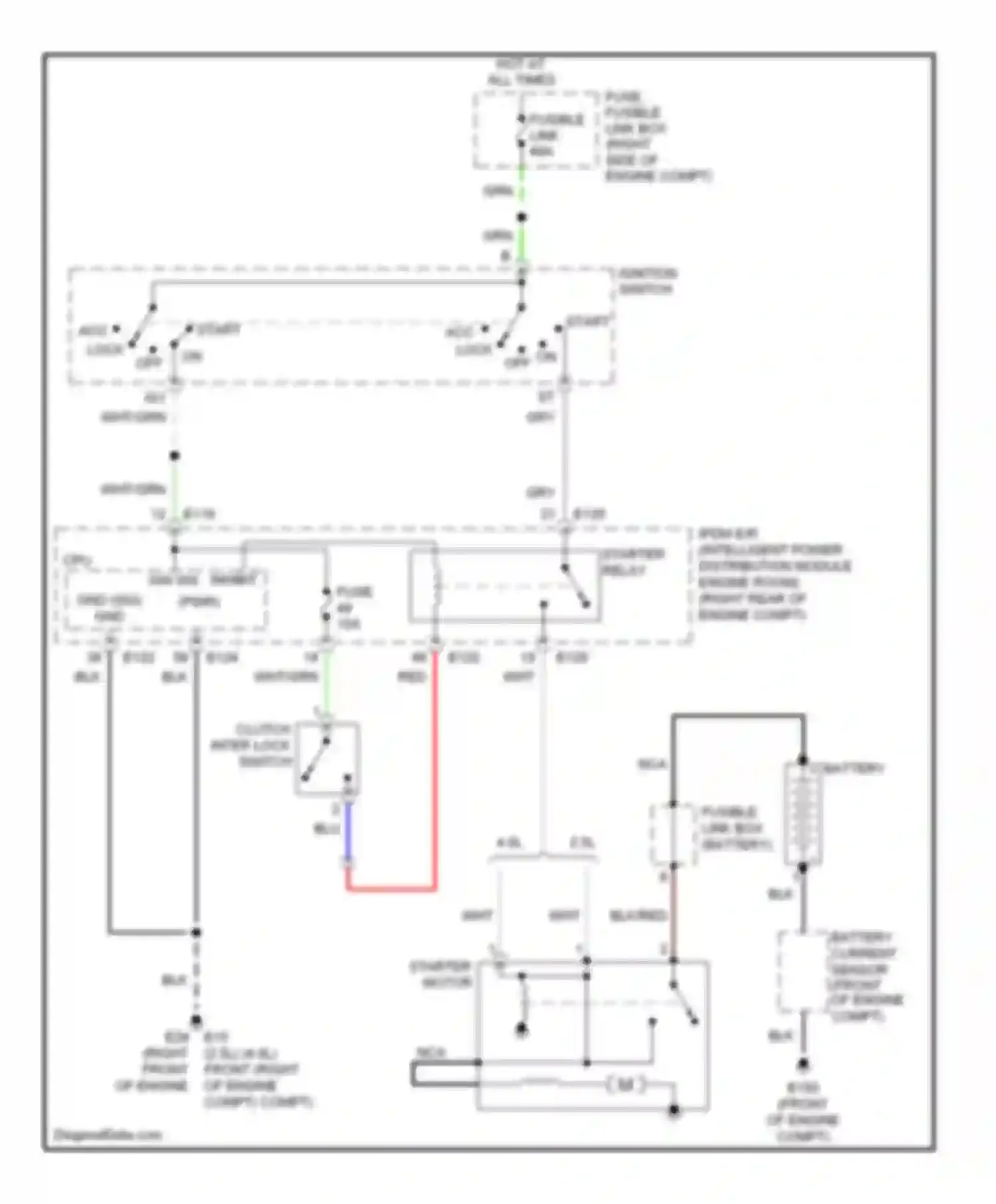 Frontier Nissan D22 (1998-2007): Starting circuit, m/t without clutch interlock