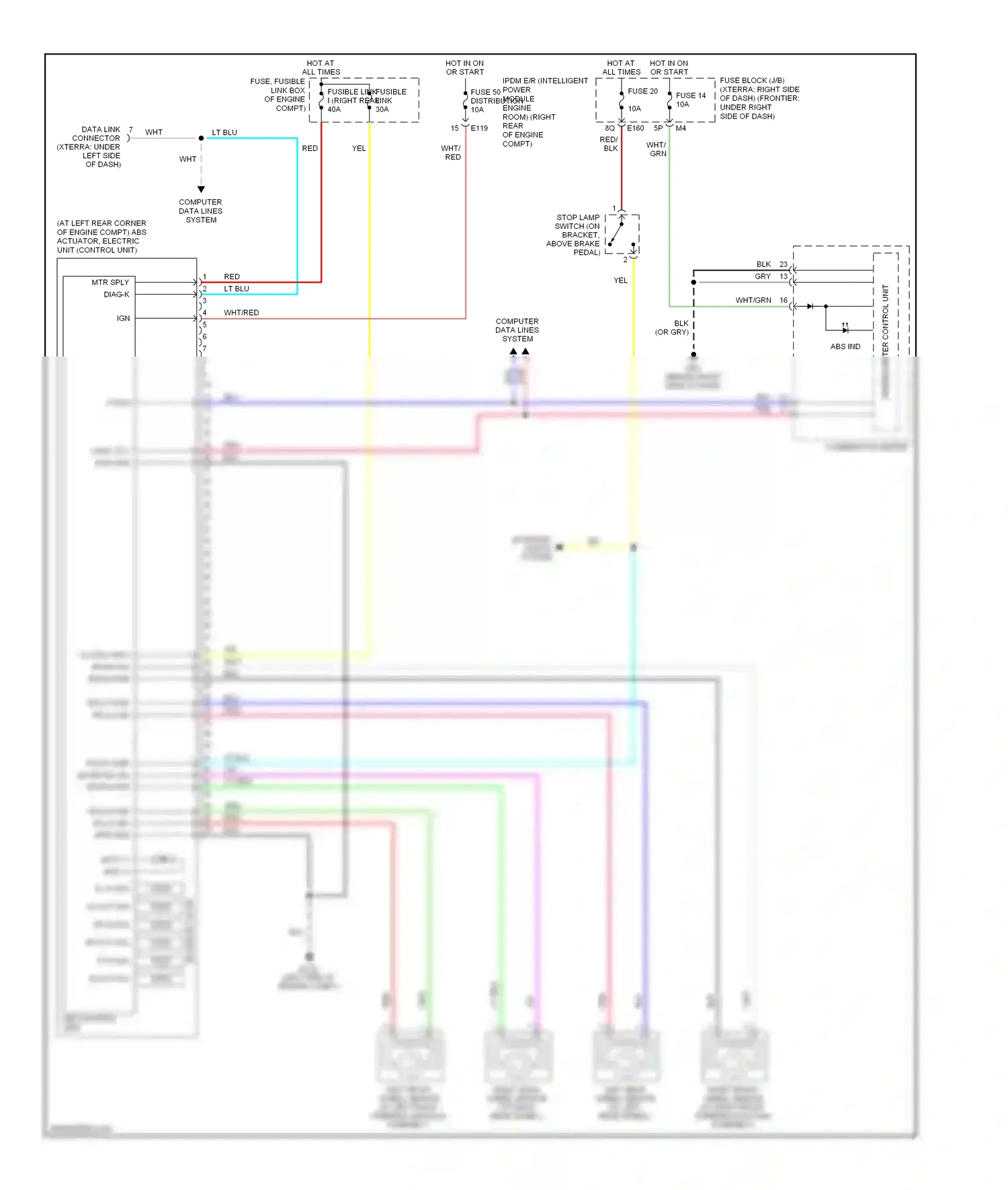 Wiring diagram left front wheel sensor for Nissan Frontier D22 (1998-2007) (1 of 3)