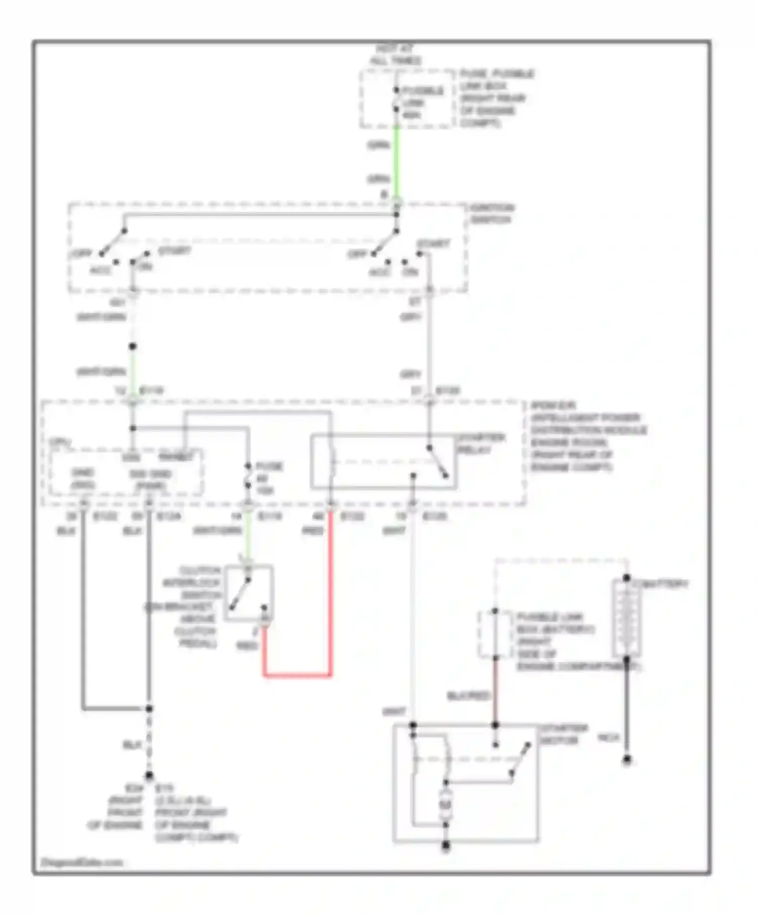 Frontier Nissan D40 (2004-2010): Starting circuit, m/t without clutch interlock