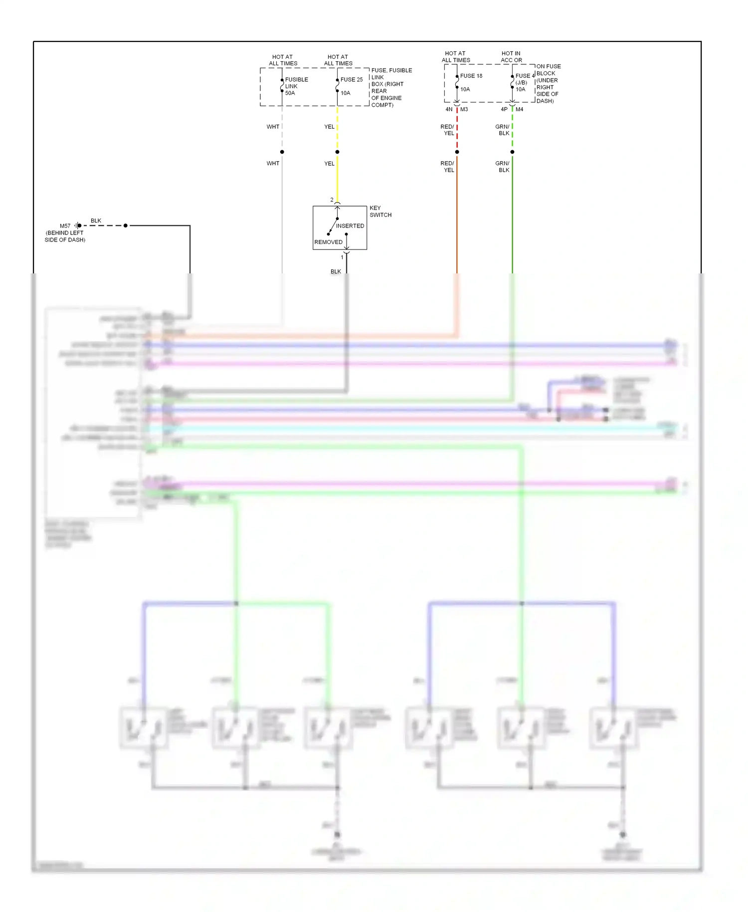 Wiring diagram left rear door upper switch for Nissan Frontier D40 (2004-2010) (1 of 2)