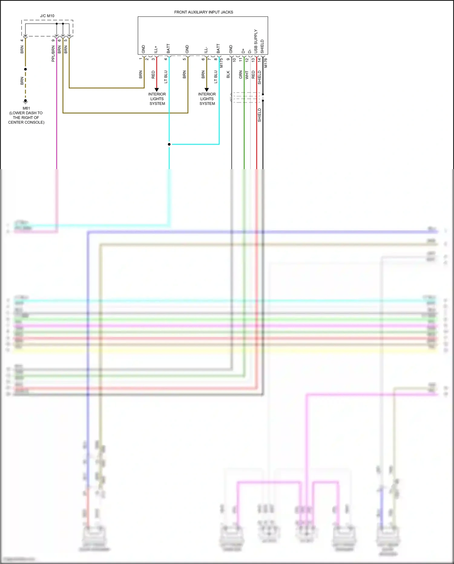 Wiring diagram front auxiliary input jacks for Nissan Frontier D41 (2021-2024) (3 of 8)