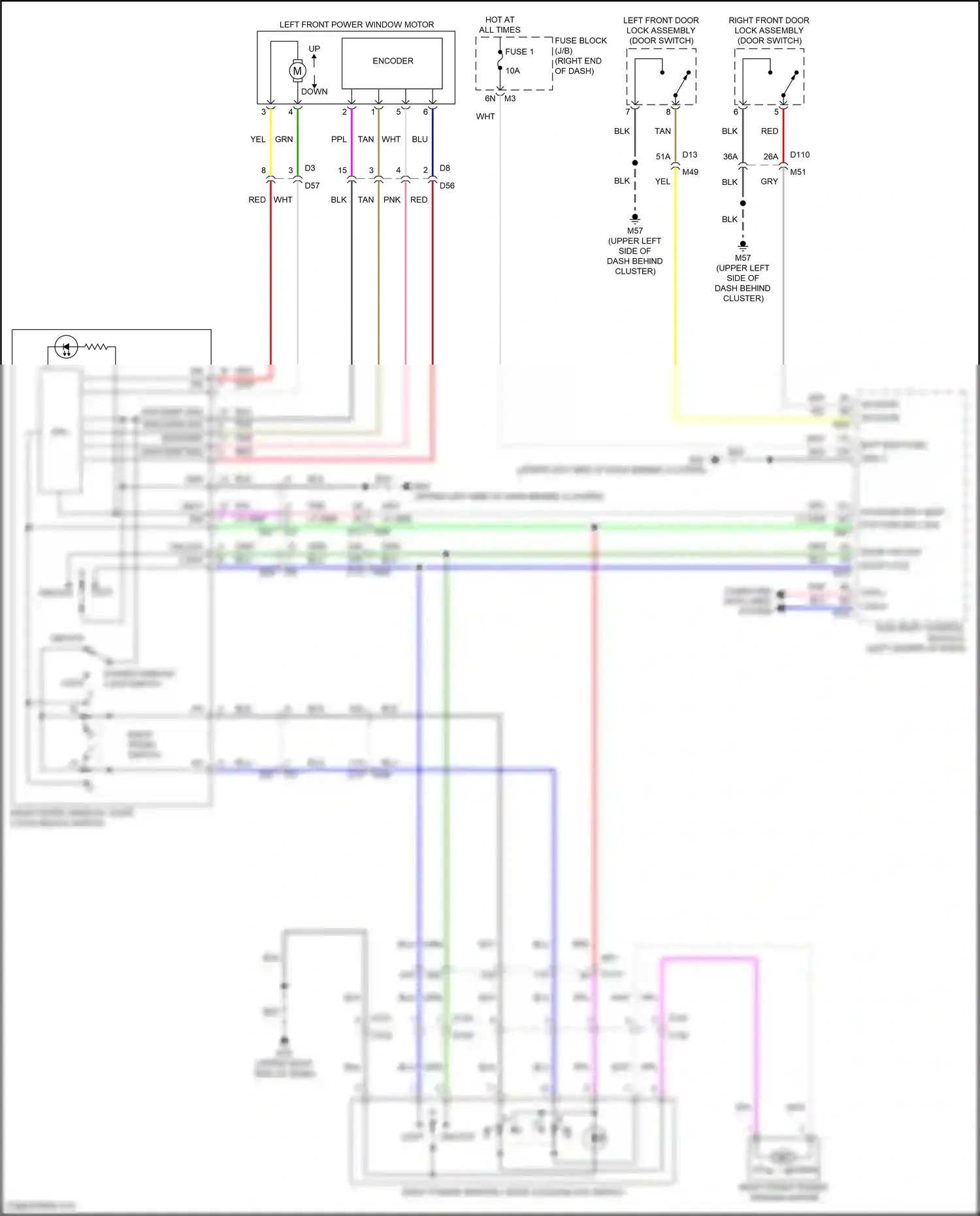 Wiring diagram left front power window motor for Nissan Frontier D41 (2021-2024) (2 of 2)