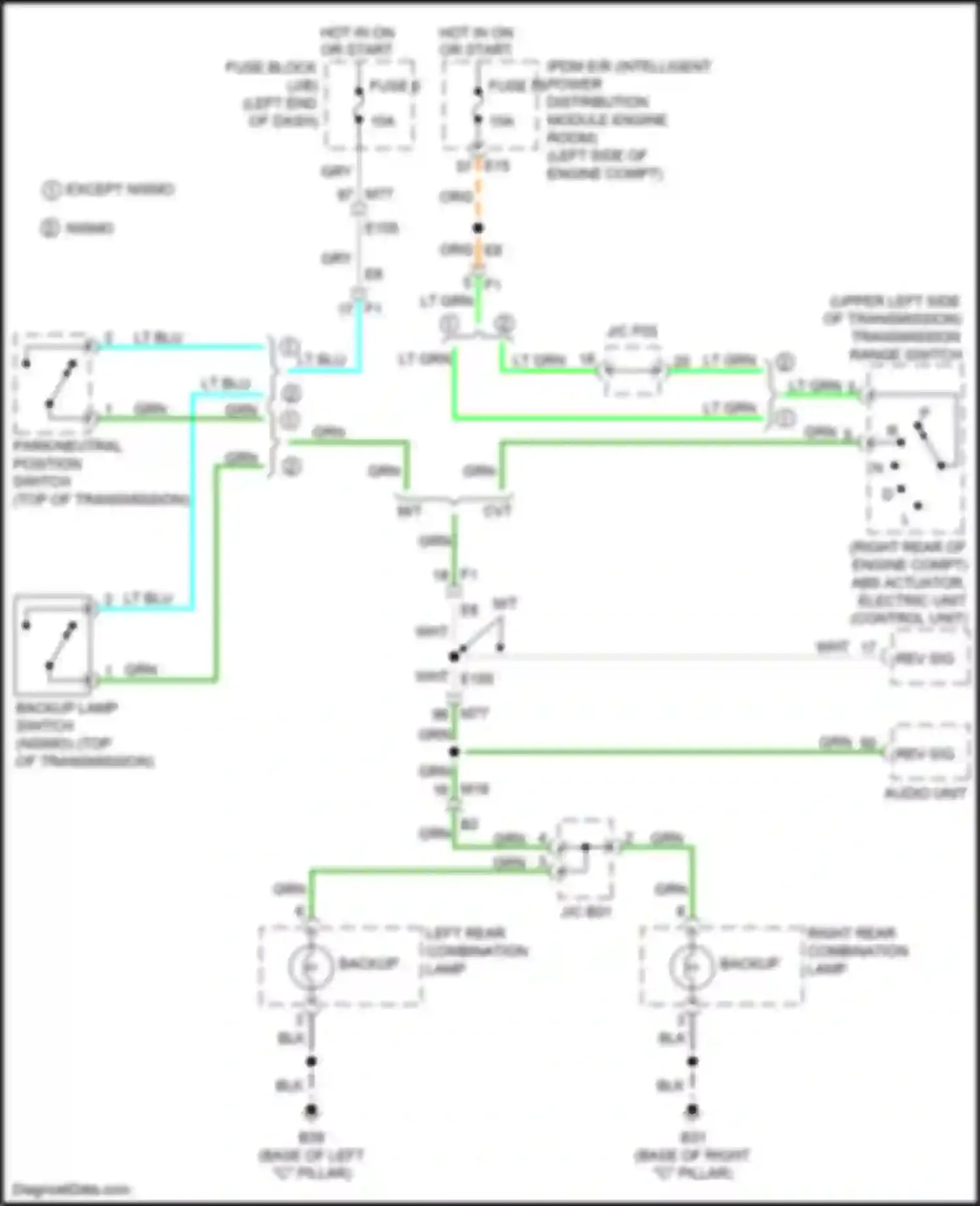 Wiring diagram backup lamp switch for Nissan Juke I facelift (2014-2019) (2 of 2)