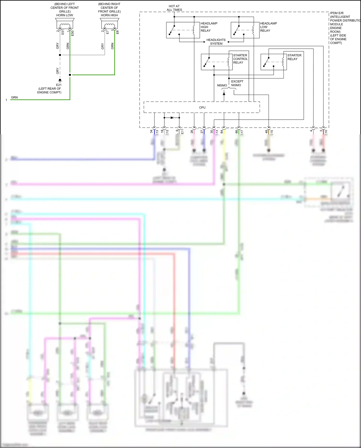 Wiring diagram headlights system for Nissan Juke I facelift (2014-2019) (2 of 4)