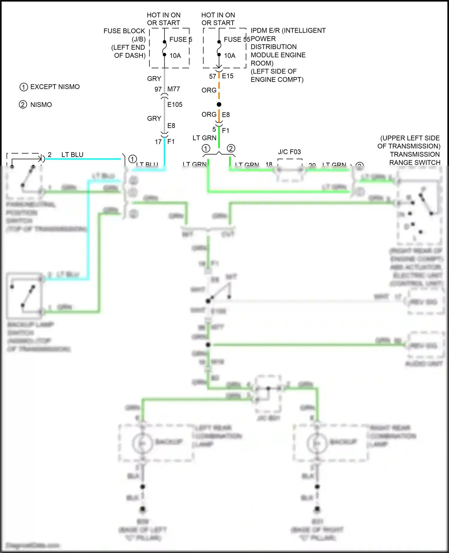 Wiring diagram transmission range switch for Nissan Juke I facelift (2014-2019) (3 of 5)
