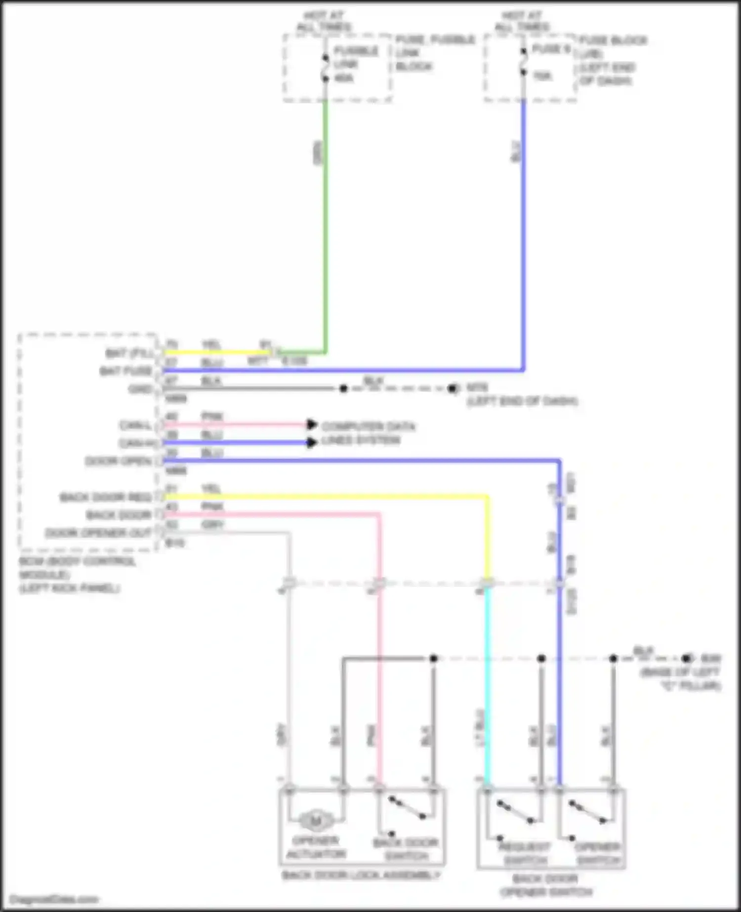 Juke Nissan I (2010-2014): Back door opener circuit, w/ intelligent key unit
