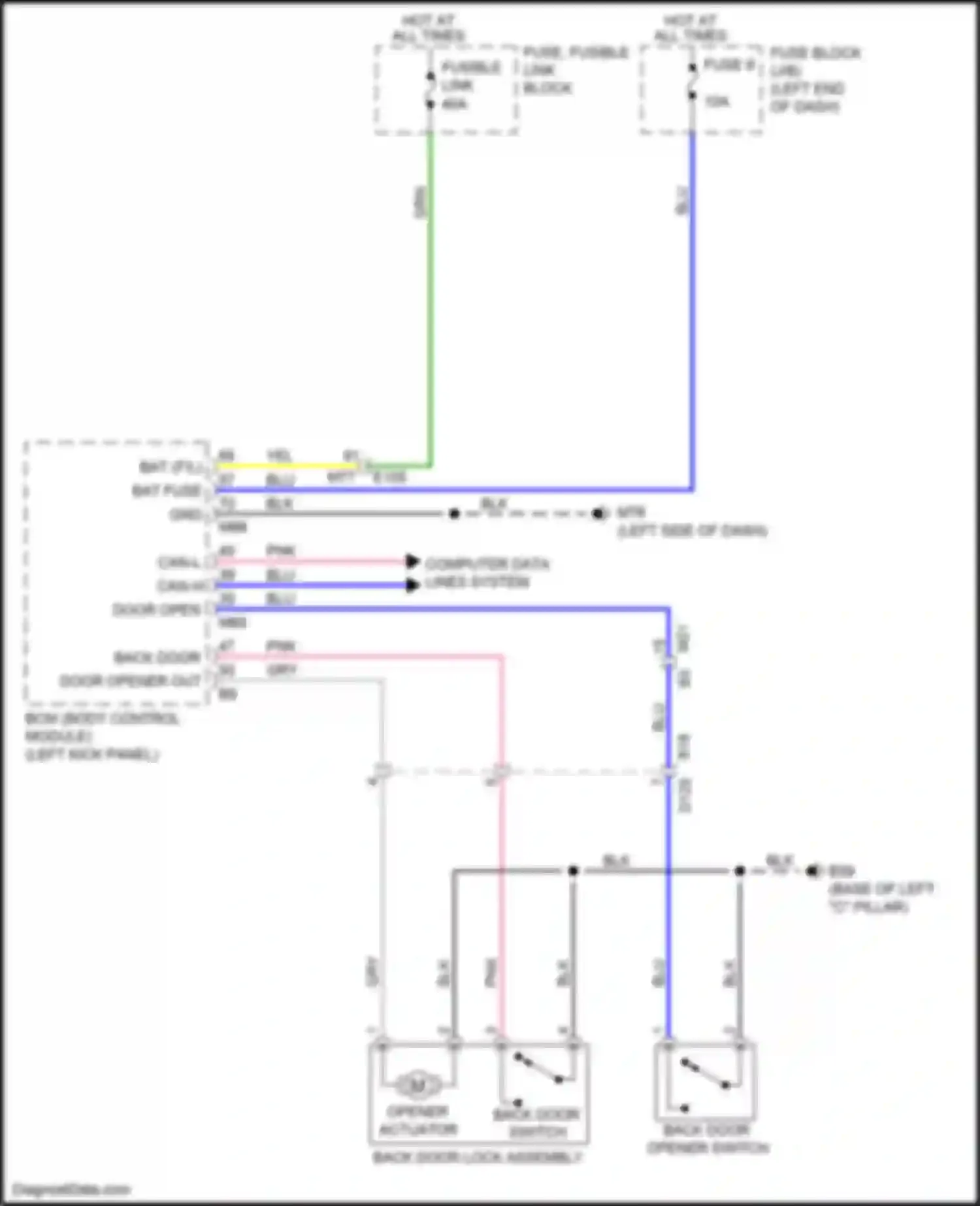 Juke Nissan I (2010-2014): Back door opener circuit, w/o intelligent key unit