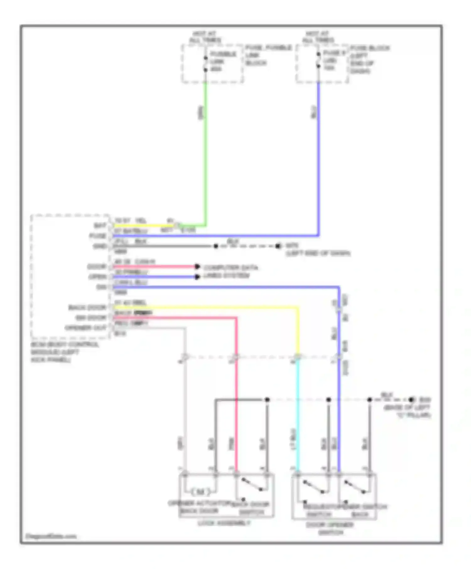 Juke Nissan I (2010-2014): Back door opener circuit, with intelligent key unit