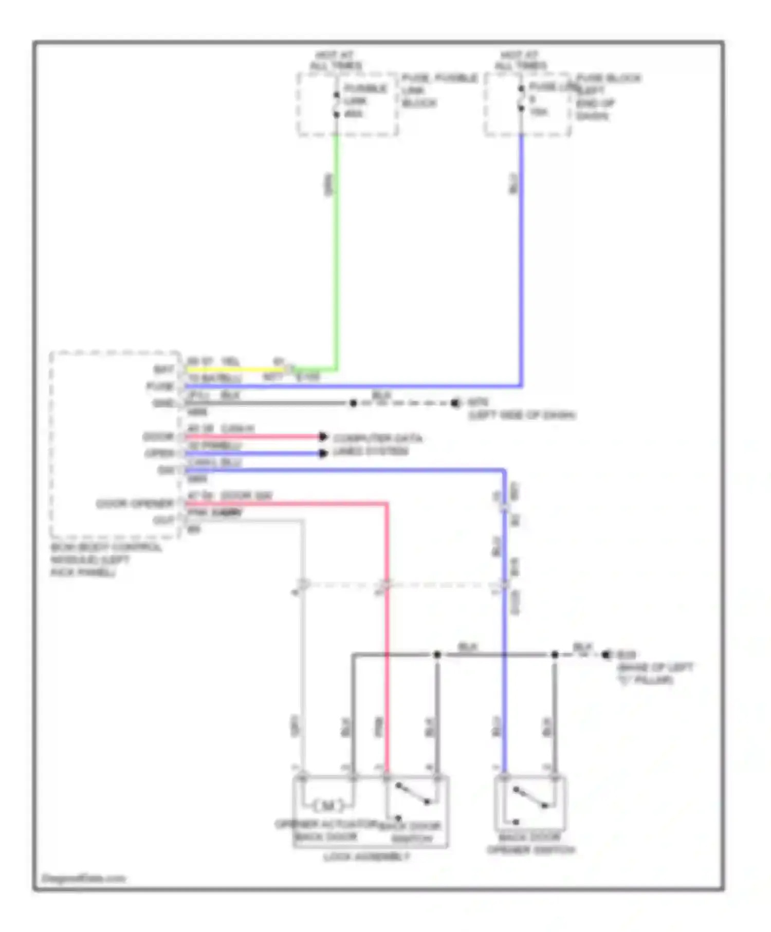 Juke Nissan I (2010-2014): Back door opener circuit, without intelligent key unit
