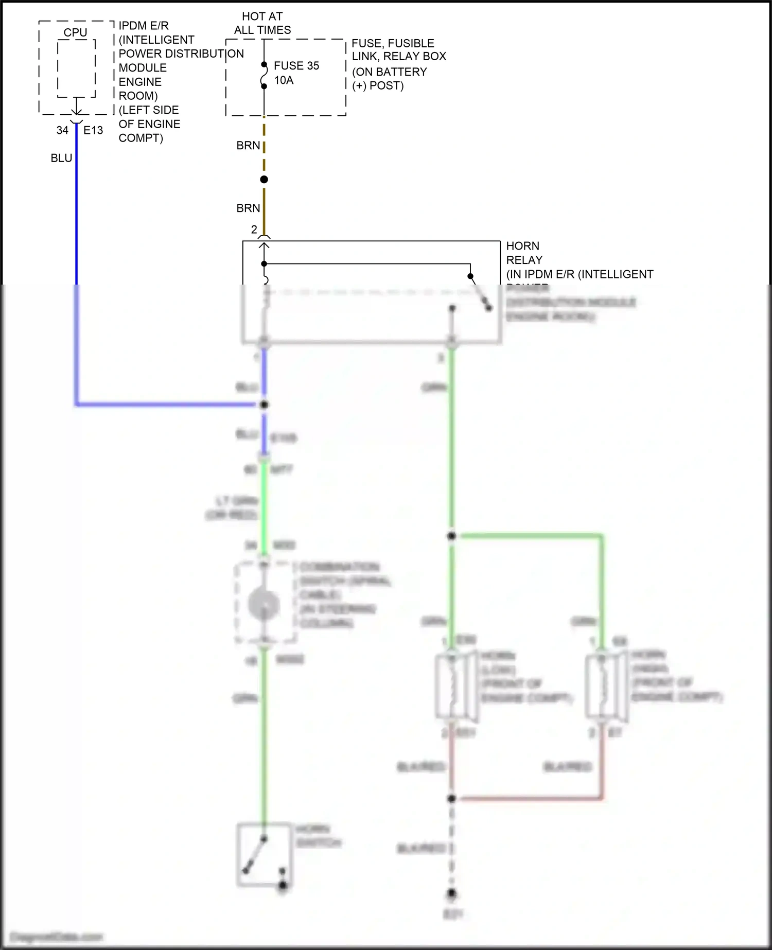 Wiring diagram horn switch for Nissan Juke I (2010-2014) (1 of 1)