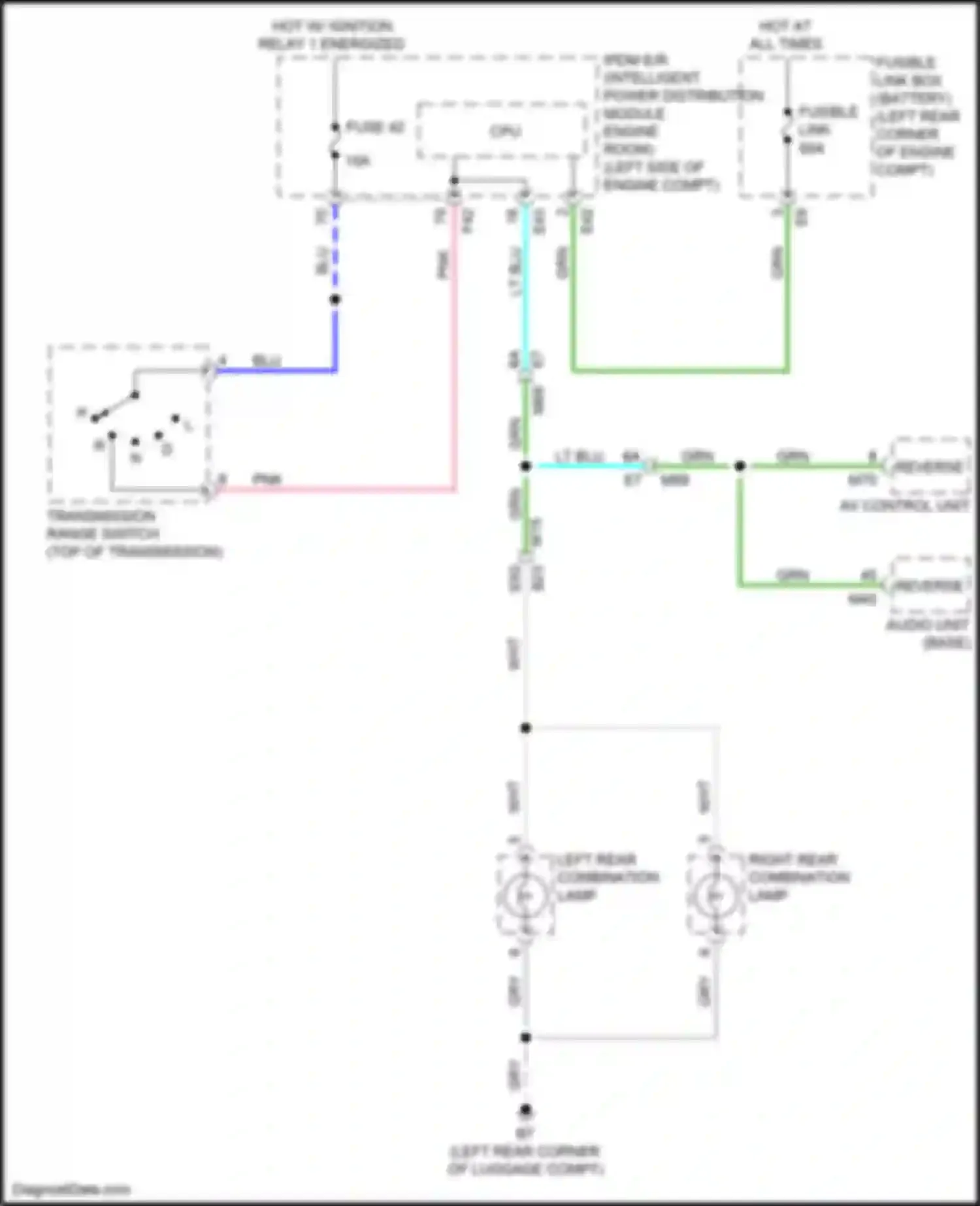 Wiring diagram left rear combination lamp for Nissan Kicks I (2016-2020) (1 of 2)