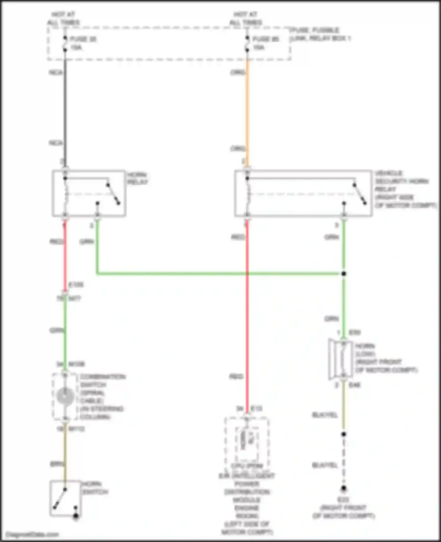 Wiring diagram horn relay for Nissan Leaf II (2017-2024) (1 of 2)
