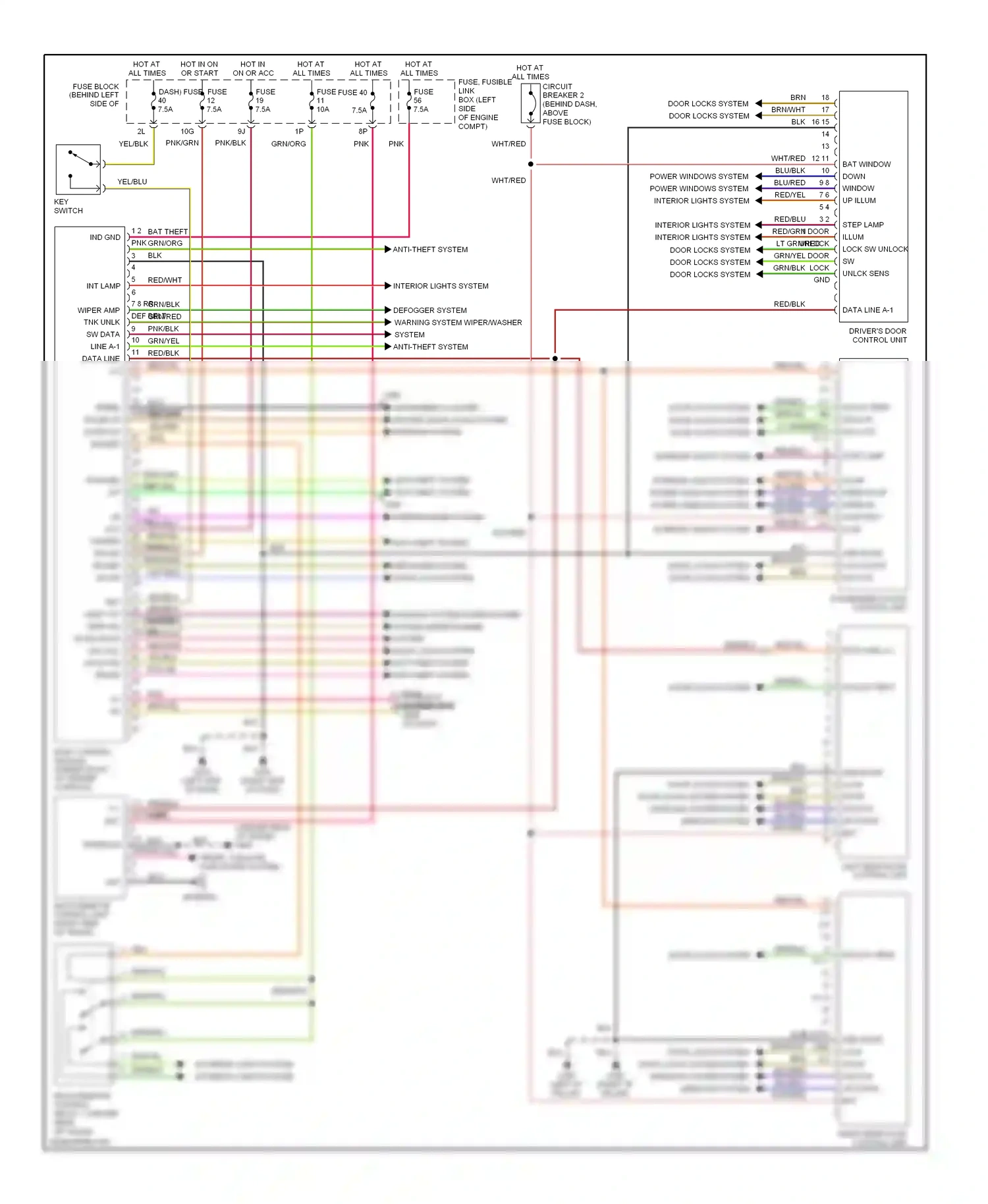 Wiring diagram passenger's door control unit for Nissan Maxima A32 (1994-2000) (1 of 1)