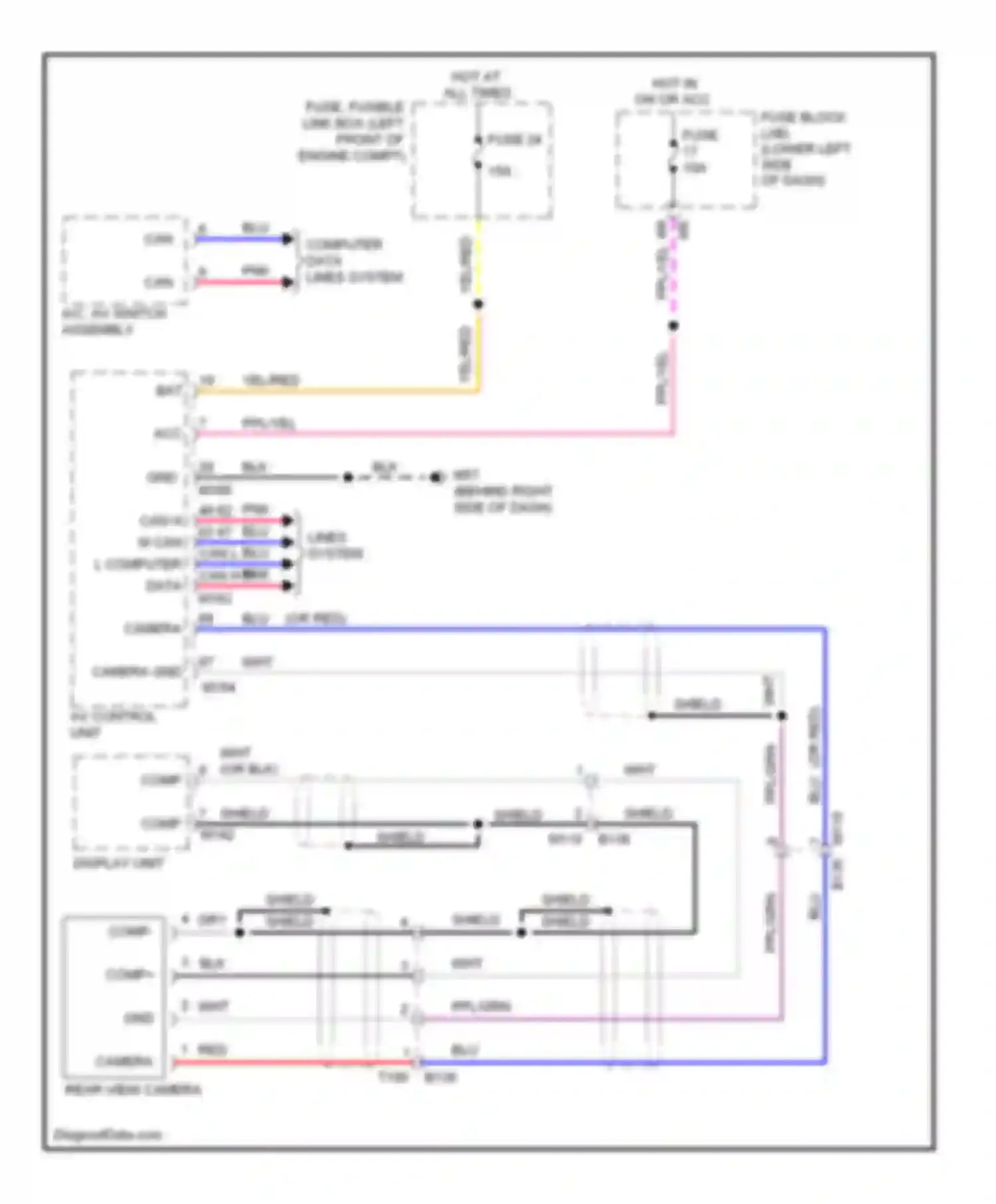 Maxima Nissan A35 (2008-2014): Rear camera circuit, with navigation