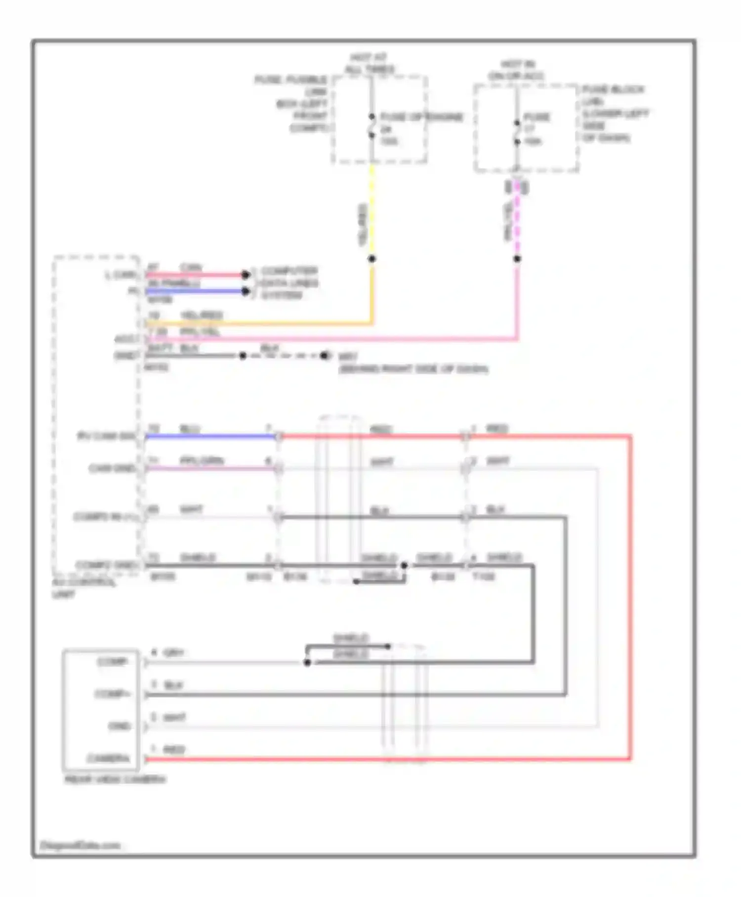 Maxima Nissan A35 (2008-2014): Rear camera circuit, without navigation
