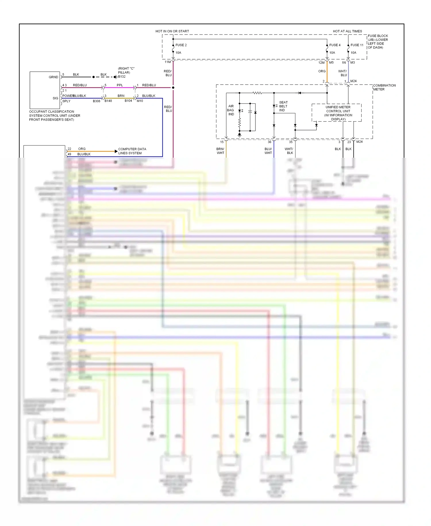 Nissan Maxima A35 (2008-2014) occupant classification system control unit (under front passenger's seat) wiring diagram  (1 of 1)
