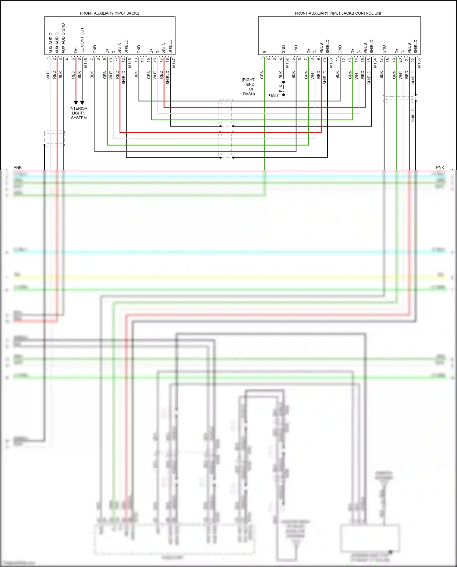 Wiring diagram front auxiliary input jacks control unit for Nissan Maxima A36 (2015-2024) (7 of 7)