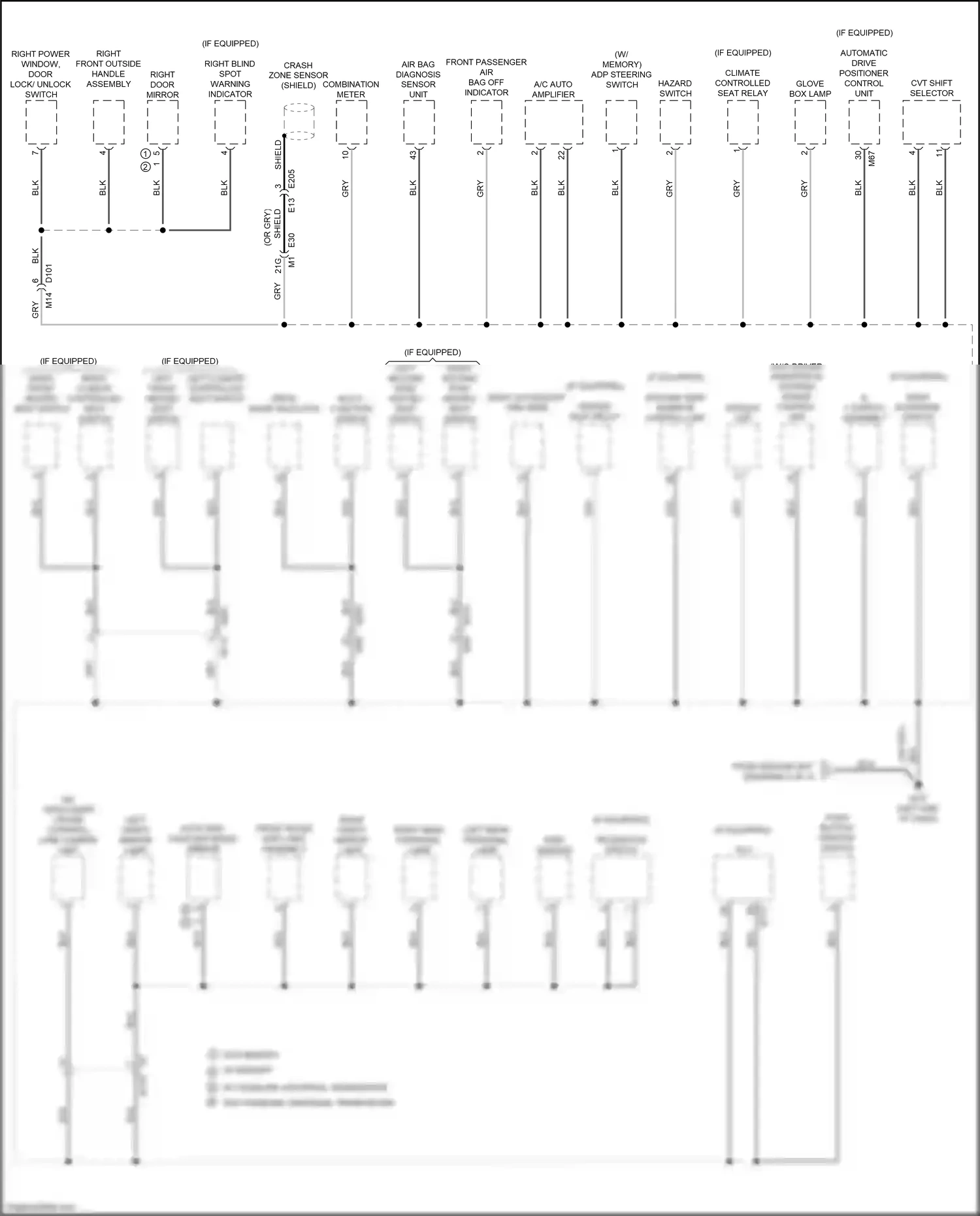 Wiring diagram left second row heated seat switch for Nissan Maxima A36 (2015-2024) (1 of 2)