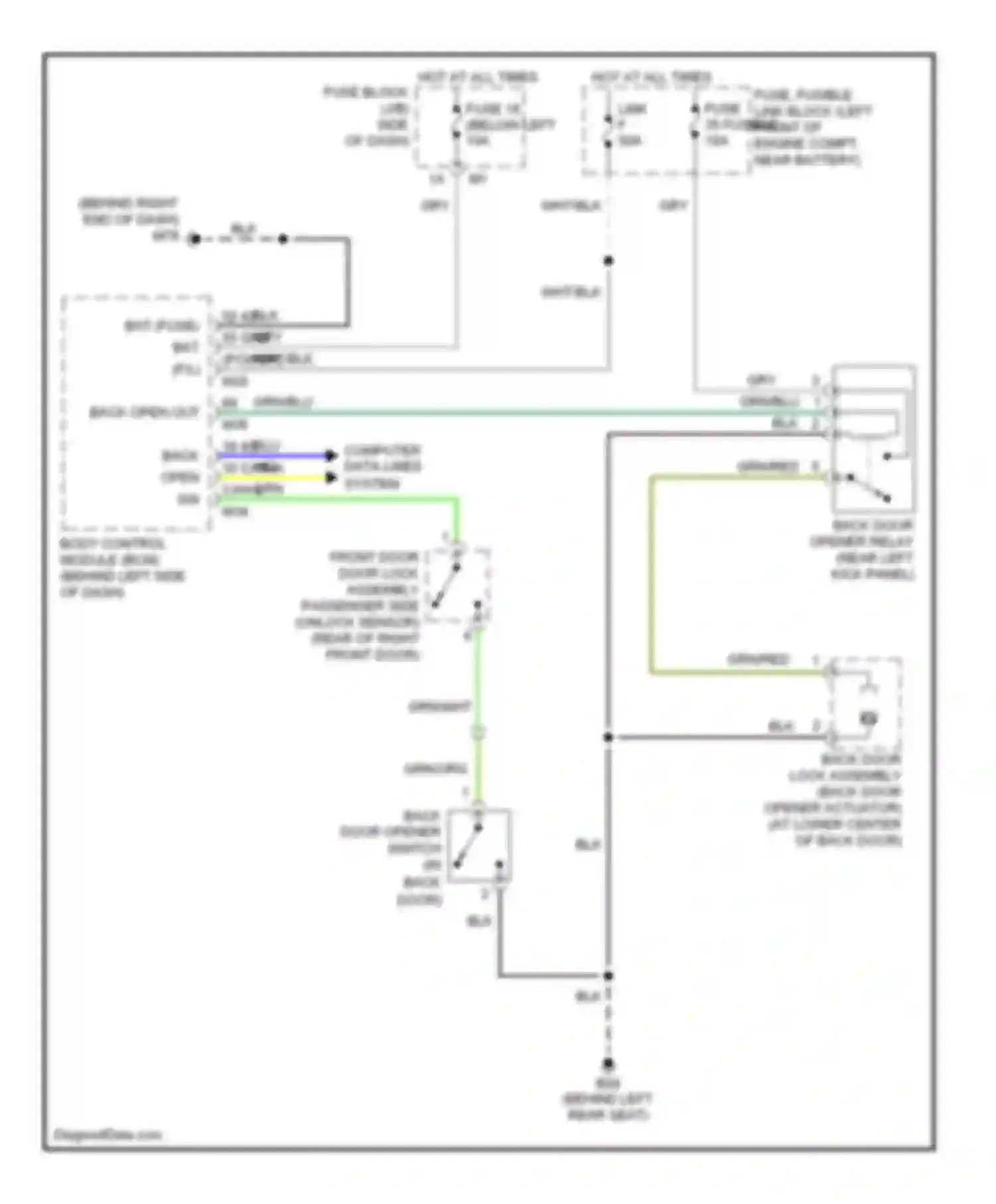 Murano Nissan Z50 (2002-2008): Trunk & fuel door release circuit, without intelligent key unit
