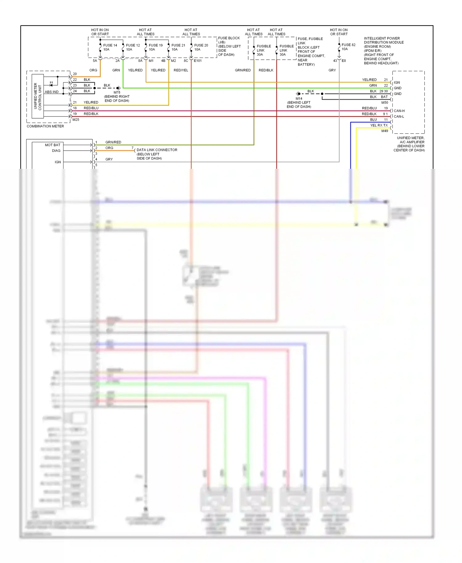 Wiring diagram combination meter for Nissan Murano Z50 (2002-2008) (1 of 18)