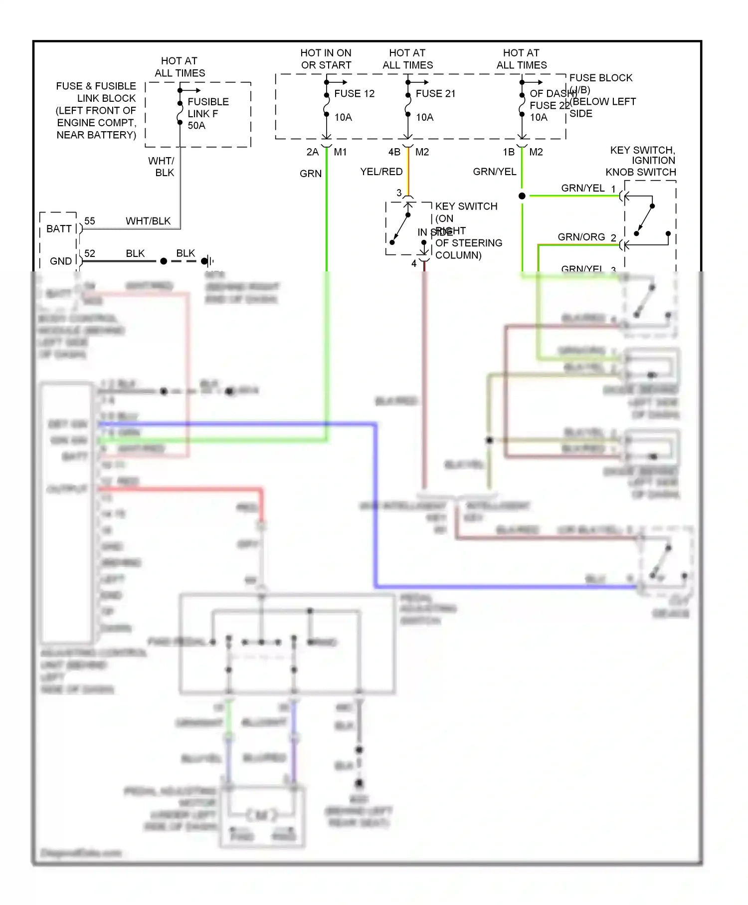Wiring diagram key switch, ignition knob switch for Nissan Murano Z50 (2002-2008) (1 of 5)
