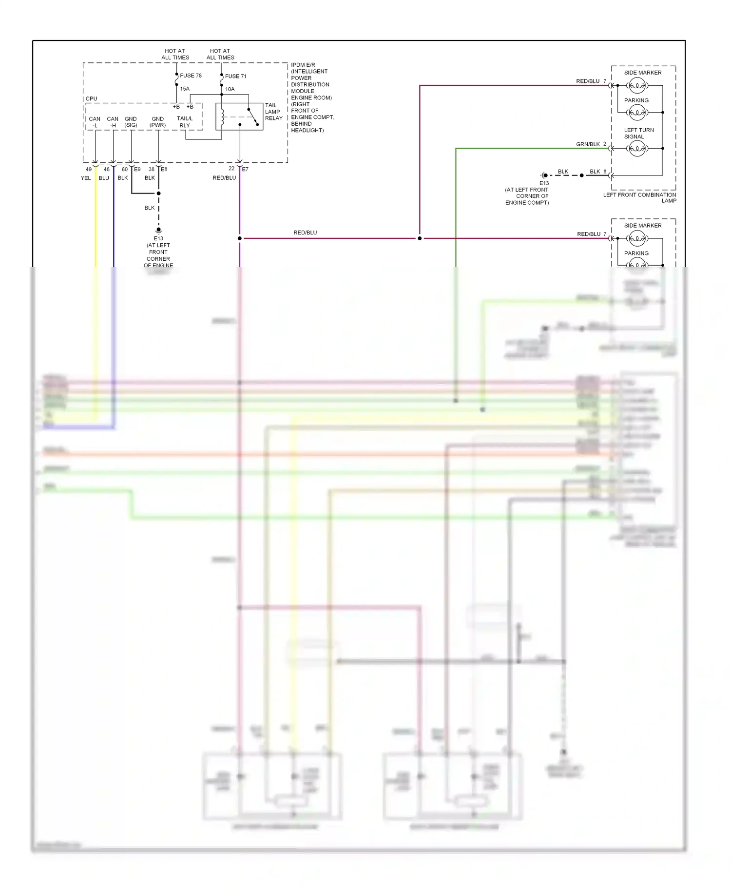 Wiring diagram left front combination lamp for Nissan Murano Z50 (2002-2008) (1 of 3)