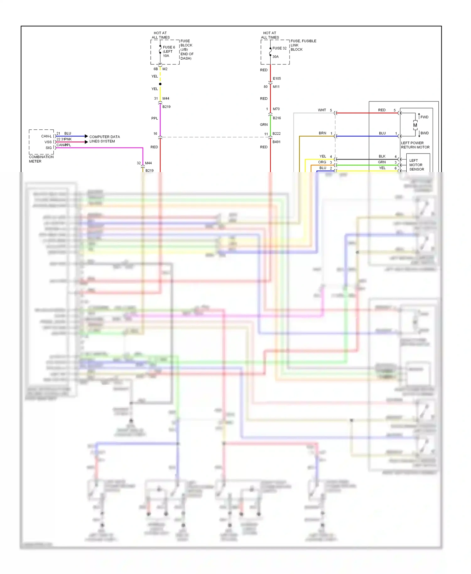 Wiring diagram left rear power return switch for Nissan Murano Z51 facelift 2 (2011-2015) (1 of 1)