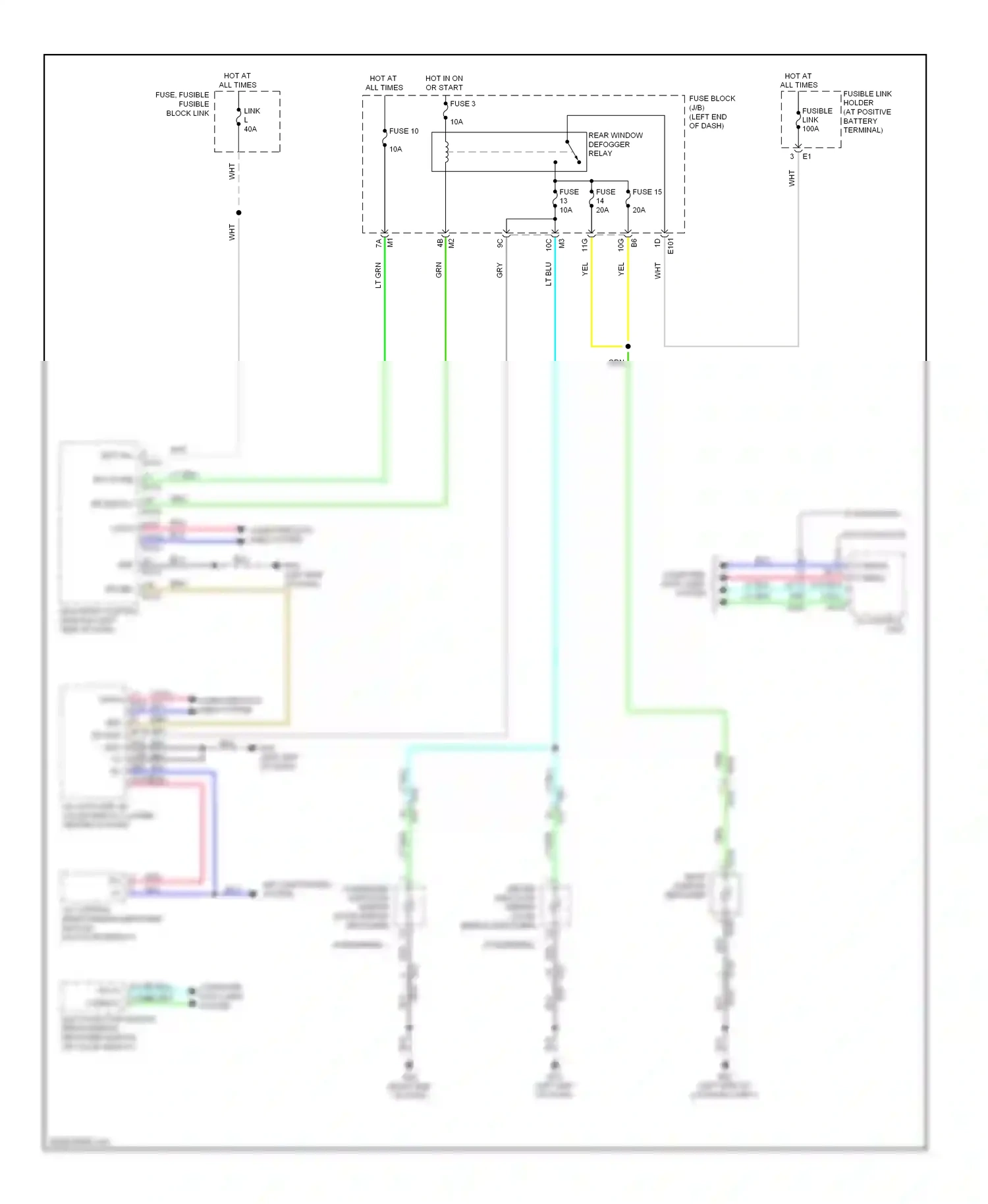 Nissan Murano Z51 facelift 2 (2011-2015) multi-function switch (rear window defogger switch) (w/ color display) wiring diagram  (1 of 1)