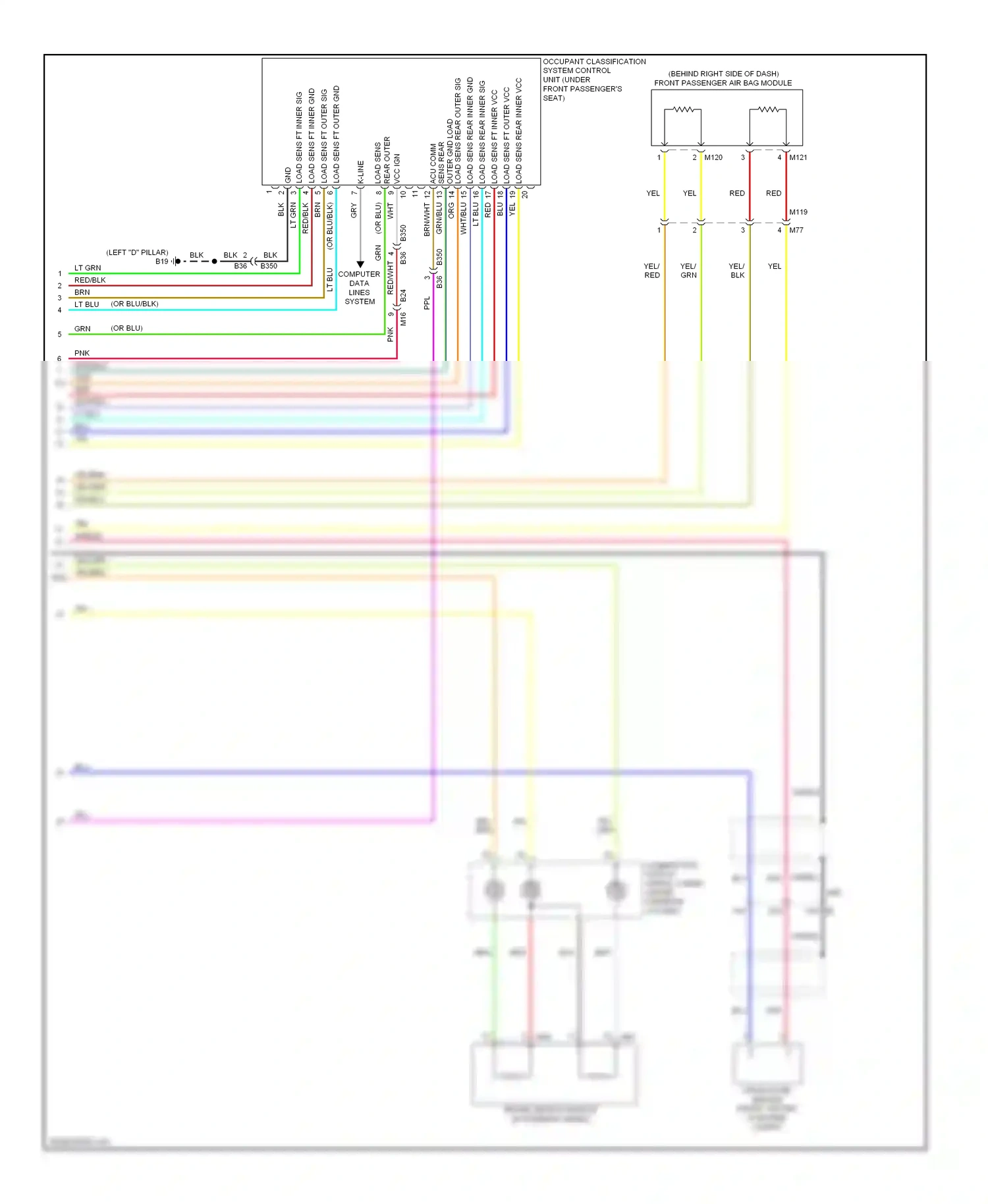 Nissan Note E12 (2012-2016) occupant classification system control unit (under front passenger's seat) wiring diagram  (2 of 2)
