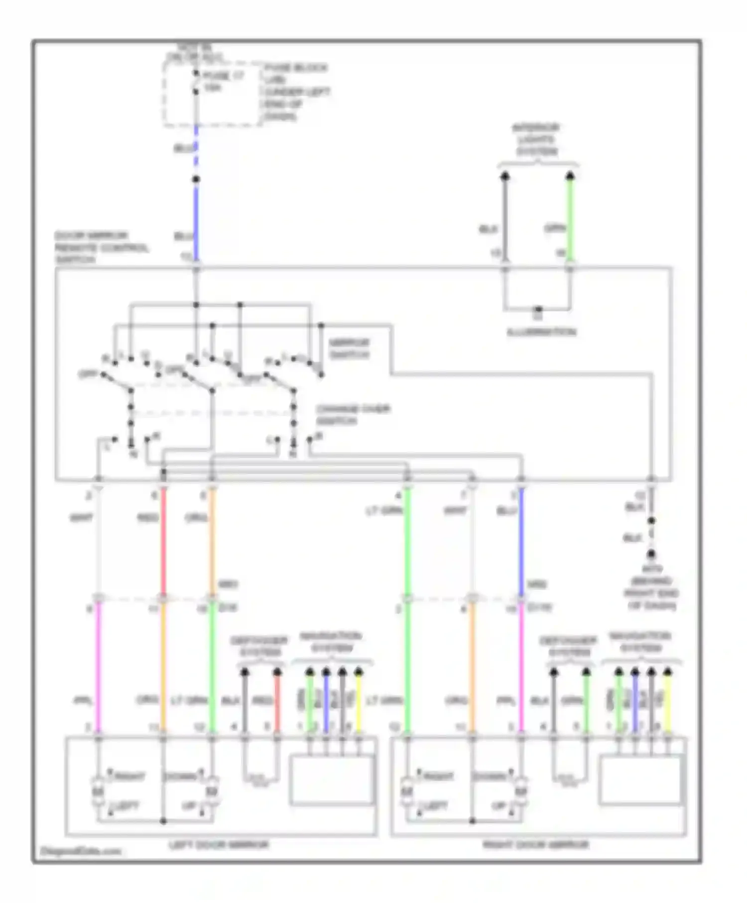 Wiring diagram right door mirror for Nissan Note E12 (2012-2016) (2 of 3)