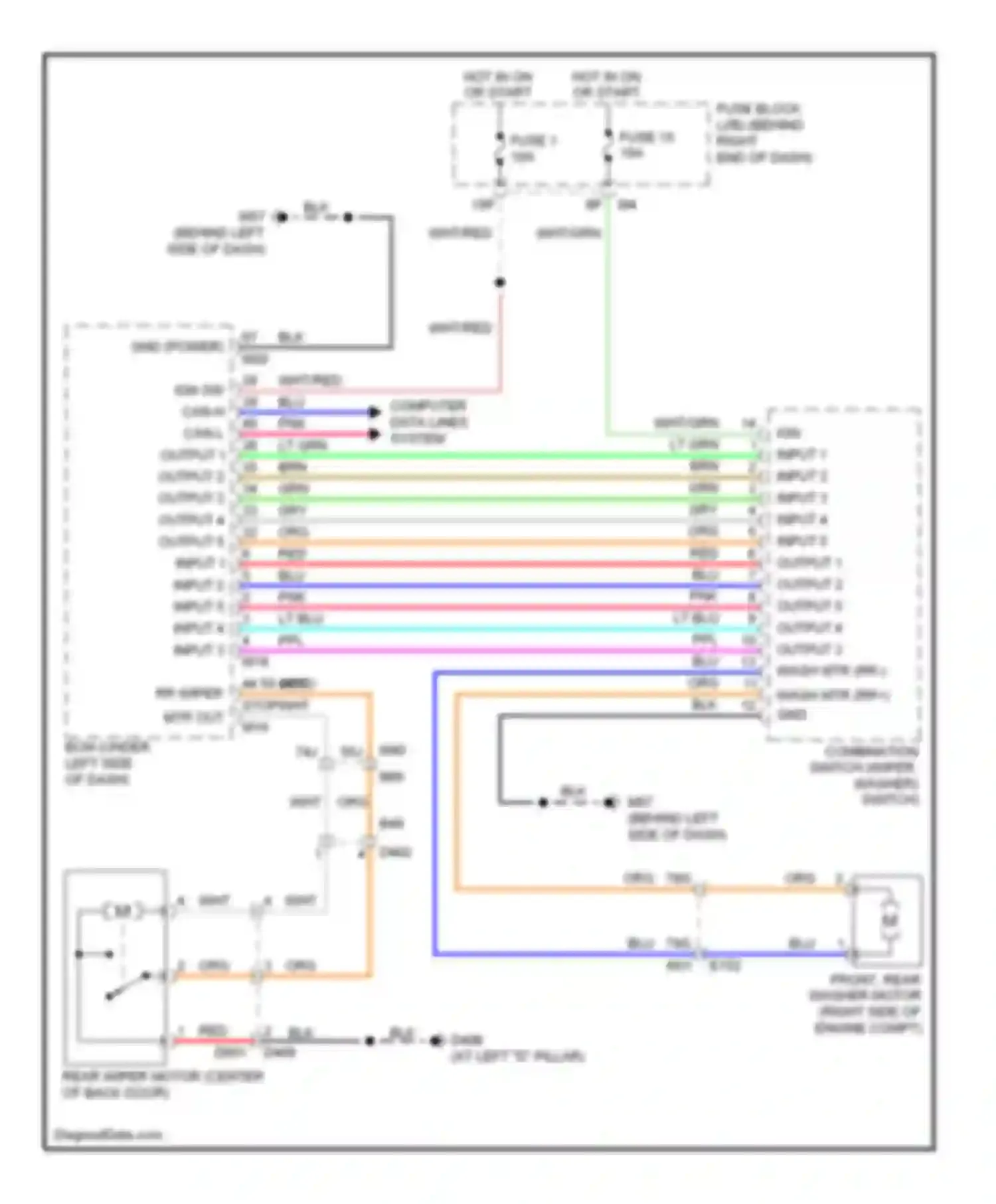 Pathfinder Nissan III facelift (2010-2014): Rear wiper/washer circuit