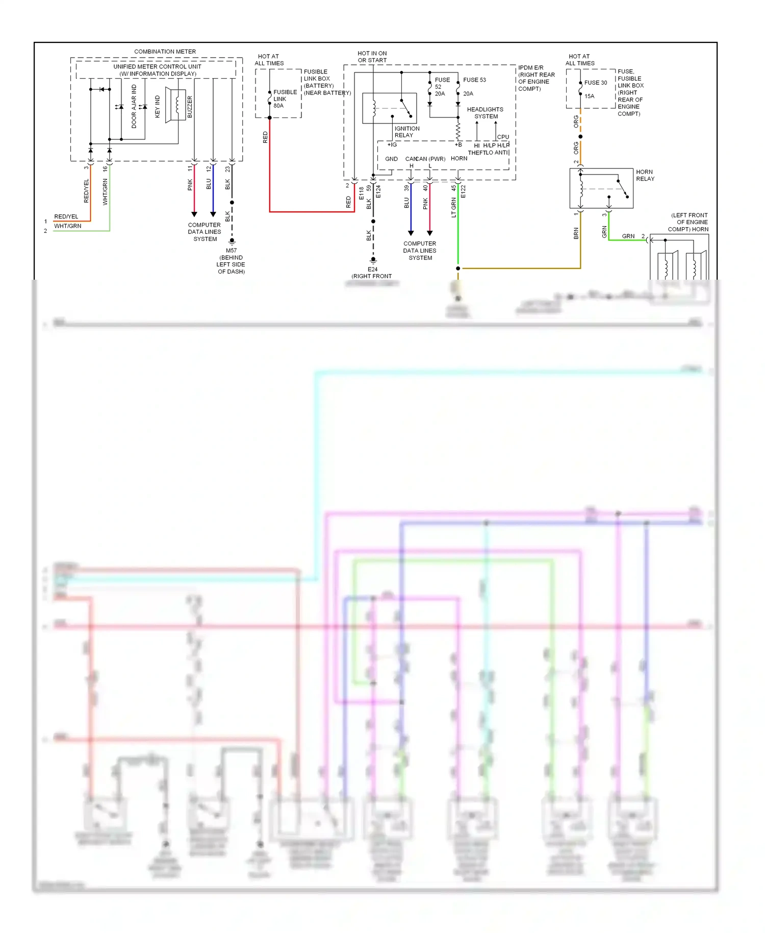 Wiring diagram horns system for Nissan Pathfinder III facelift (2010-2014) (3 of 3)