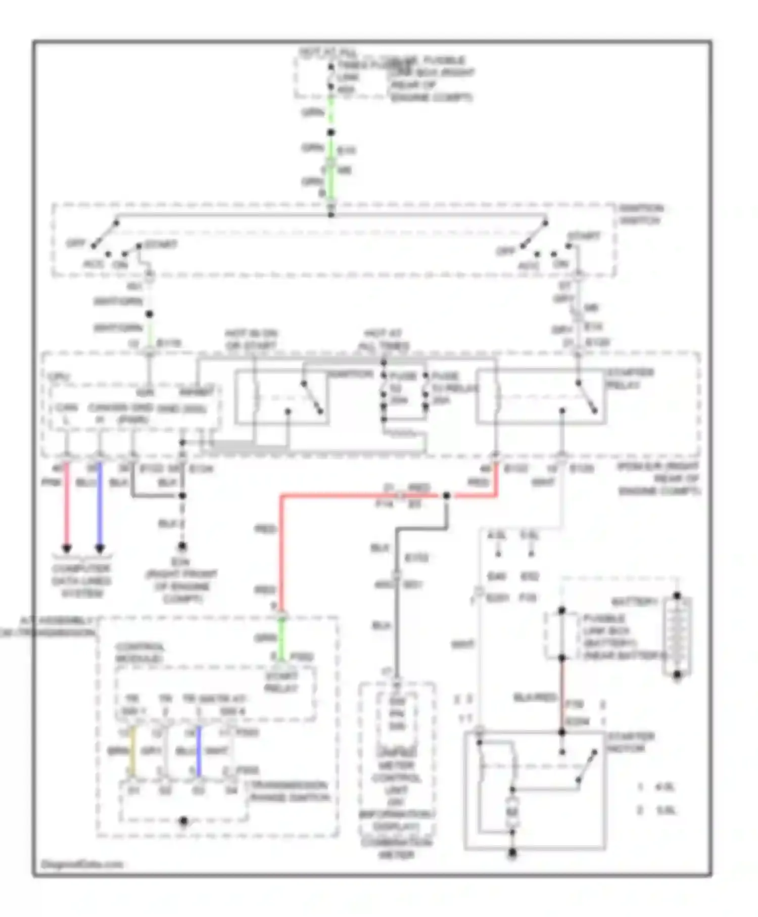 Wiring diagram hot in on or start for Nissan Pathfinder III facelift (2010-2014) (48 of 52)