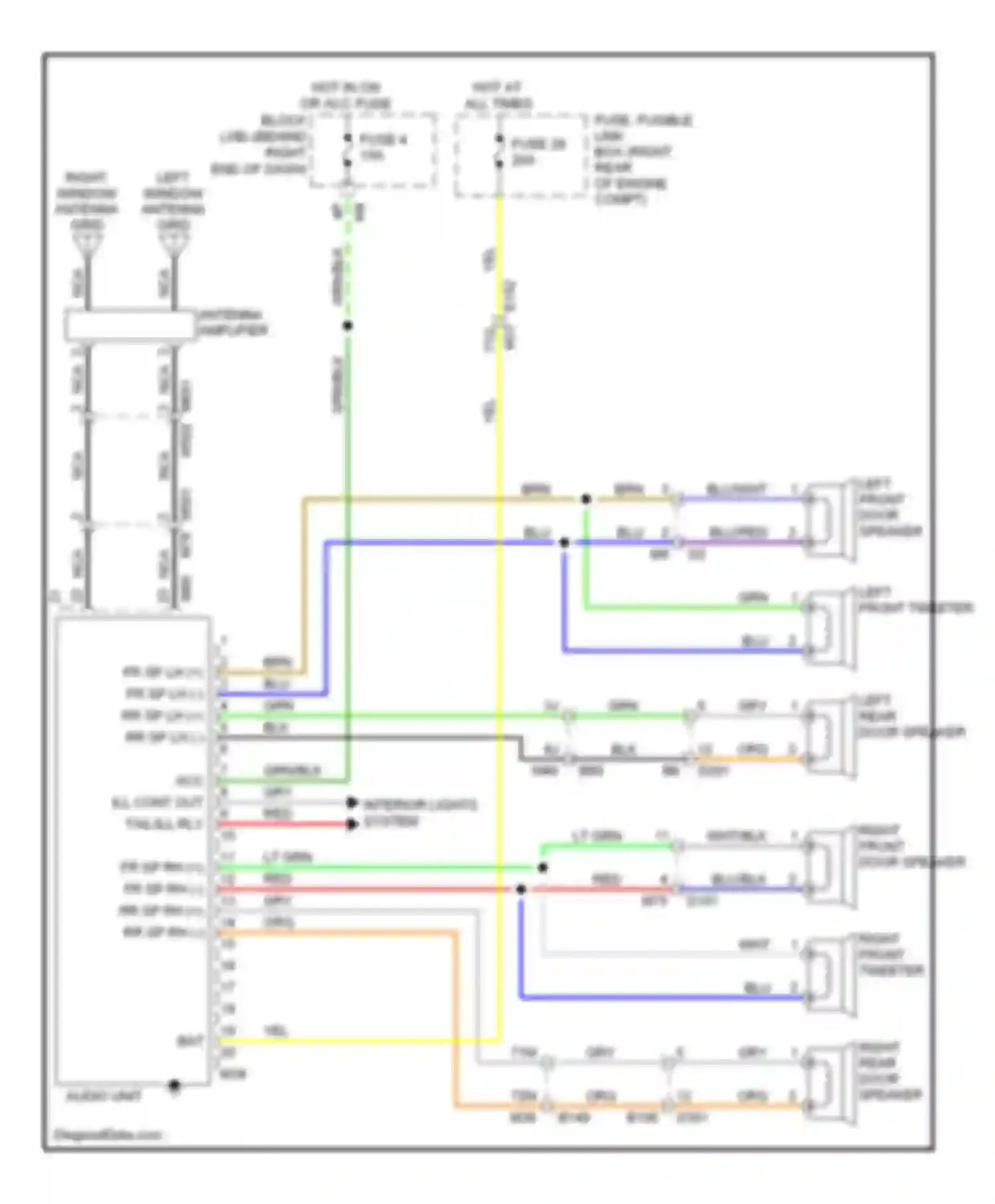 Wiring diagram right front tweeter for Nissan Pathfinder III facelift (2010-2014) (1 of 5)