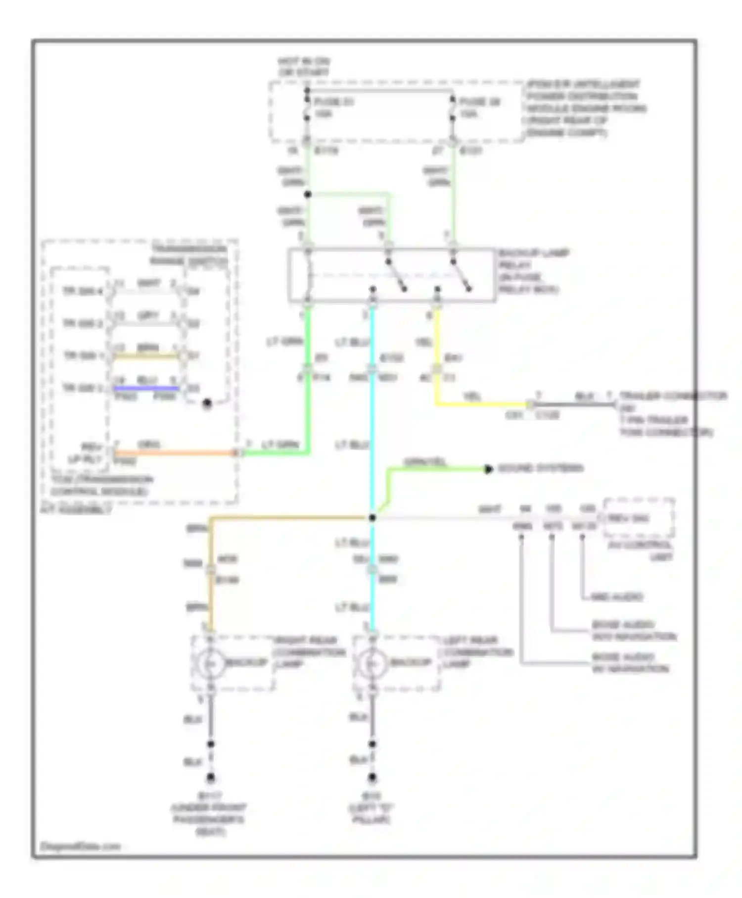 Wiring diagram right rear combination lamp for Nissan Pathfinder III facelift (2010-2014) (1 of 2)