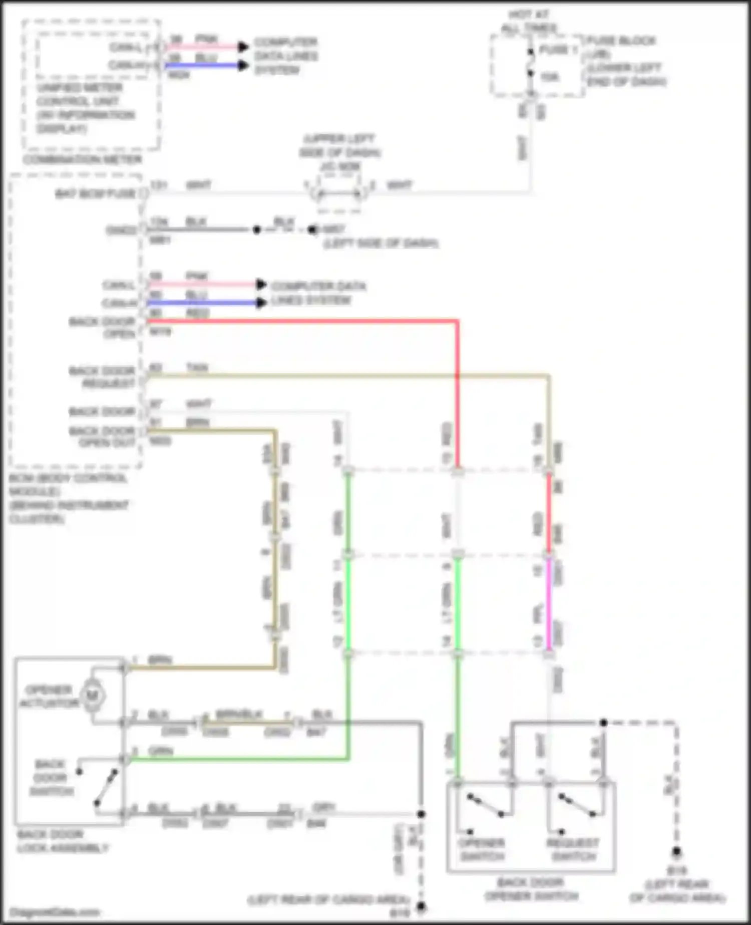 Wiring diagram opener actuator for Nissan Pathfinder IV facelift (2016-2020) (1 of 1)